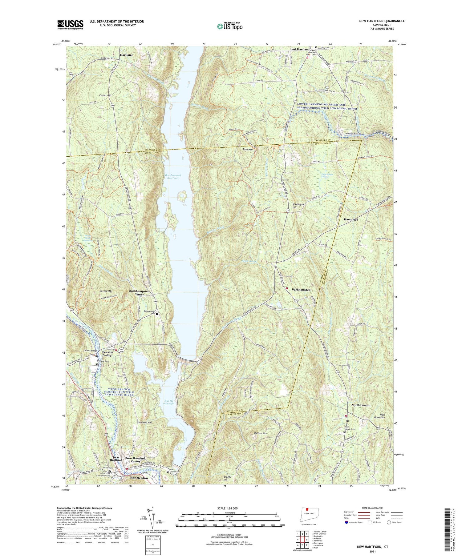 New Hartford Connecticut US Topo Map Image