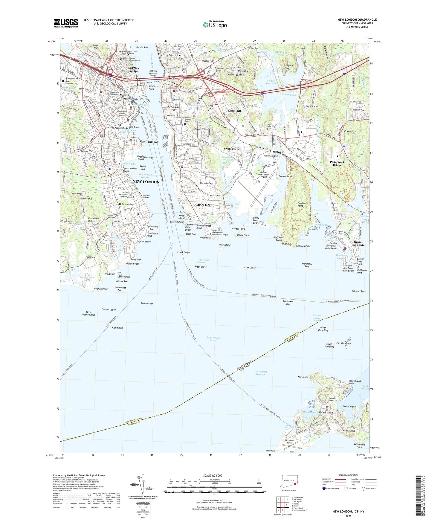 New London Connecticut US Topo Map Image