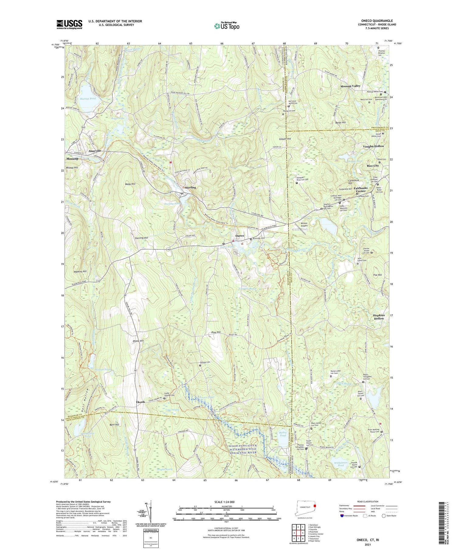 Oneco Connecticut US Topo Map Image