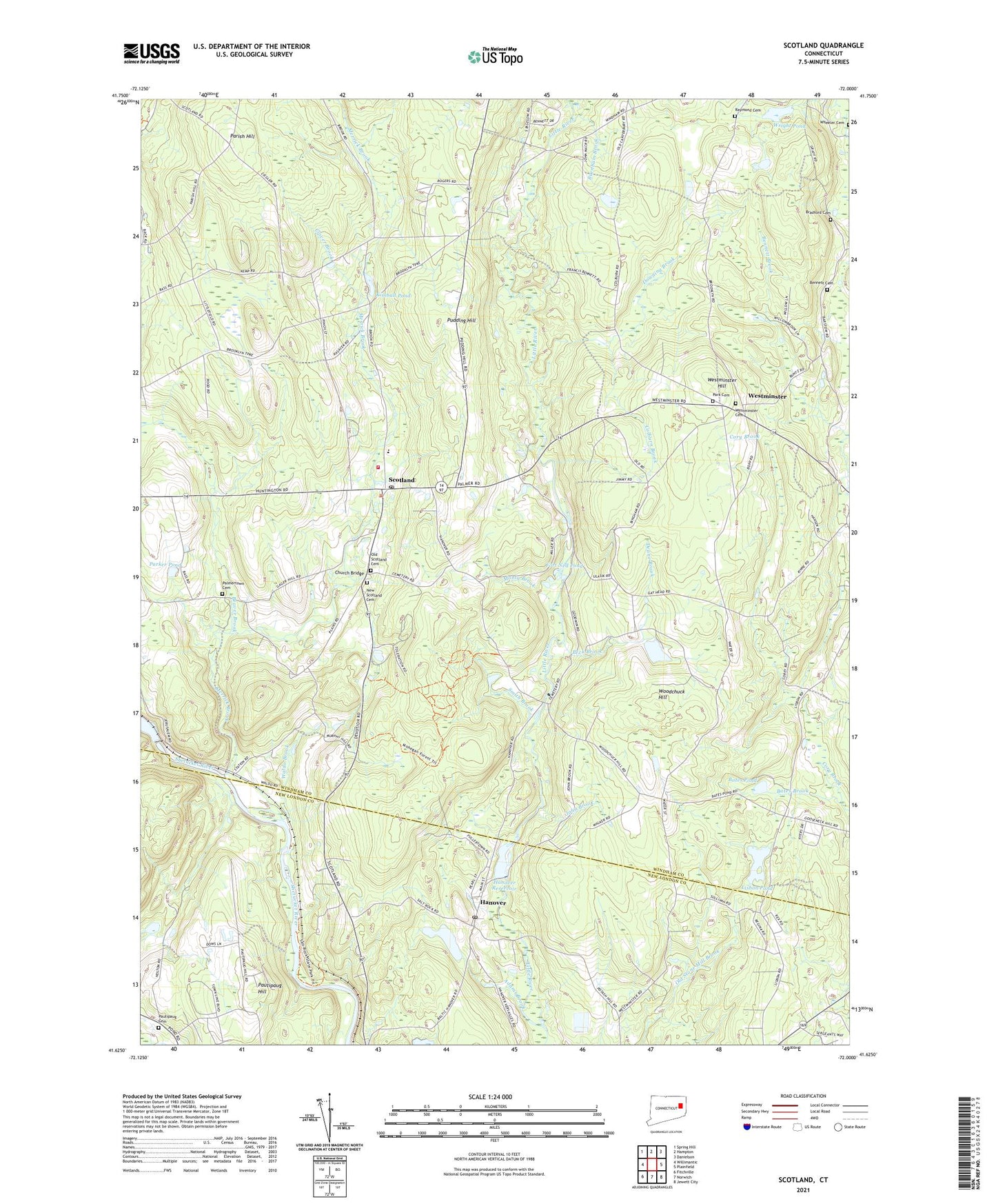 Scotland Connecticut US Topo Map Image