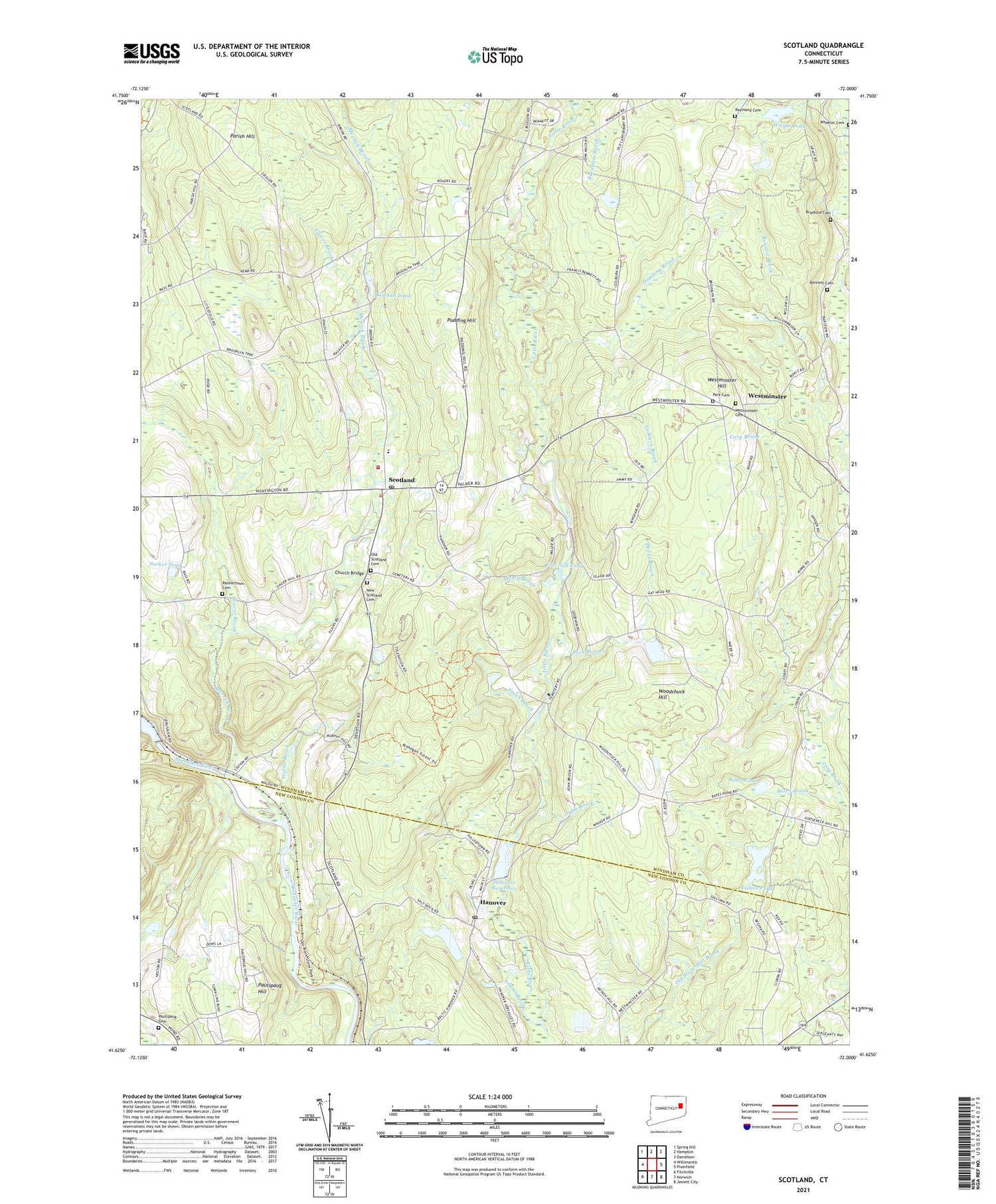 Scotland Connecticut US Topo Map Image