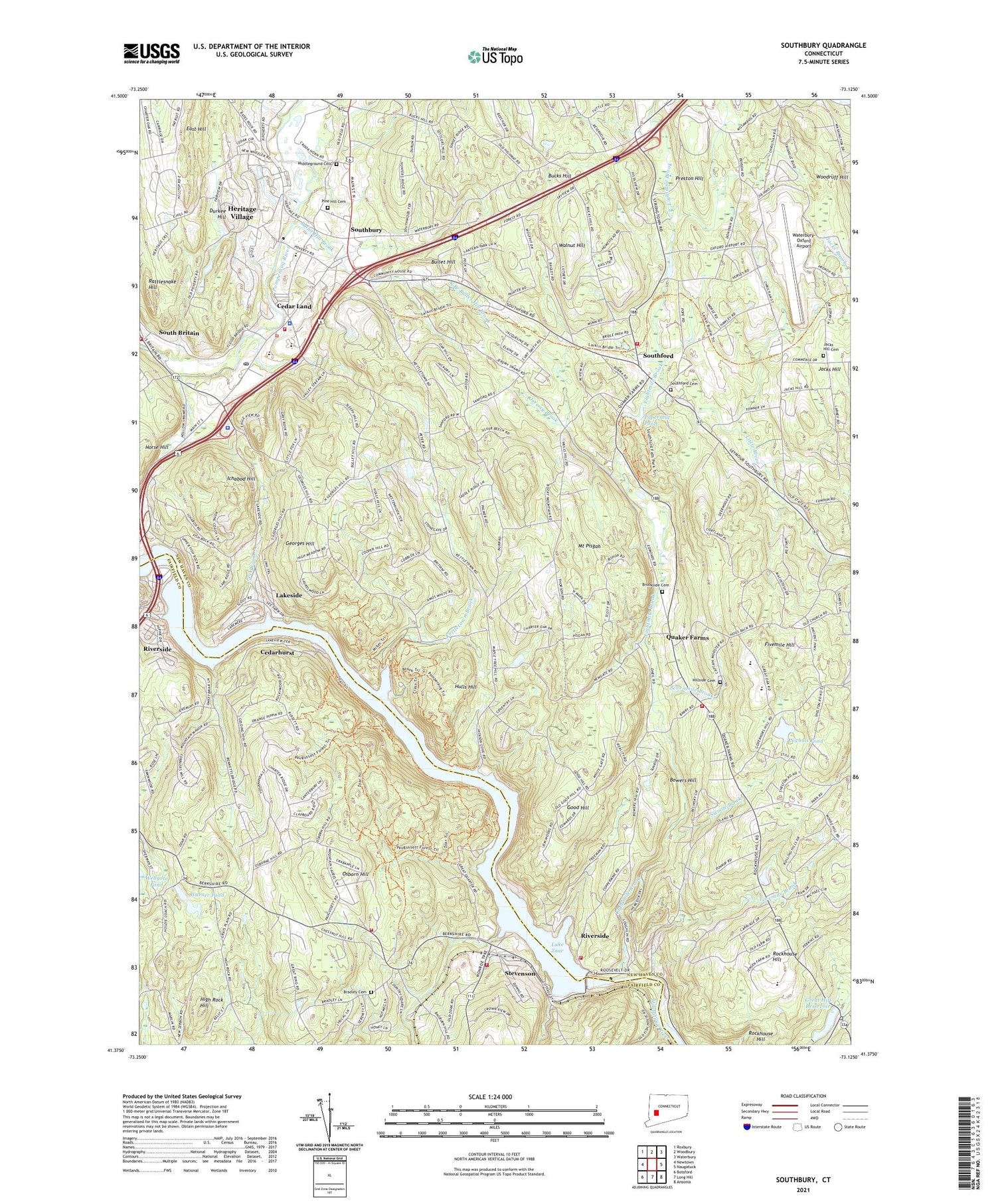 Southbury Connecticut US Topo Map Image