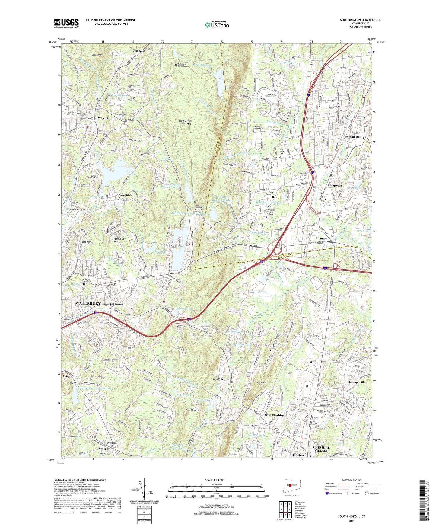 Southington Connecticut US Topo Map Image