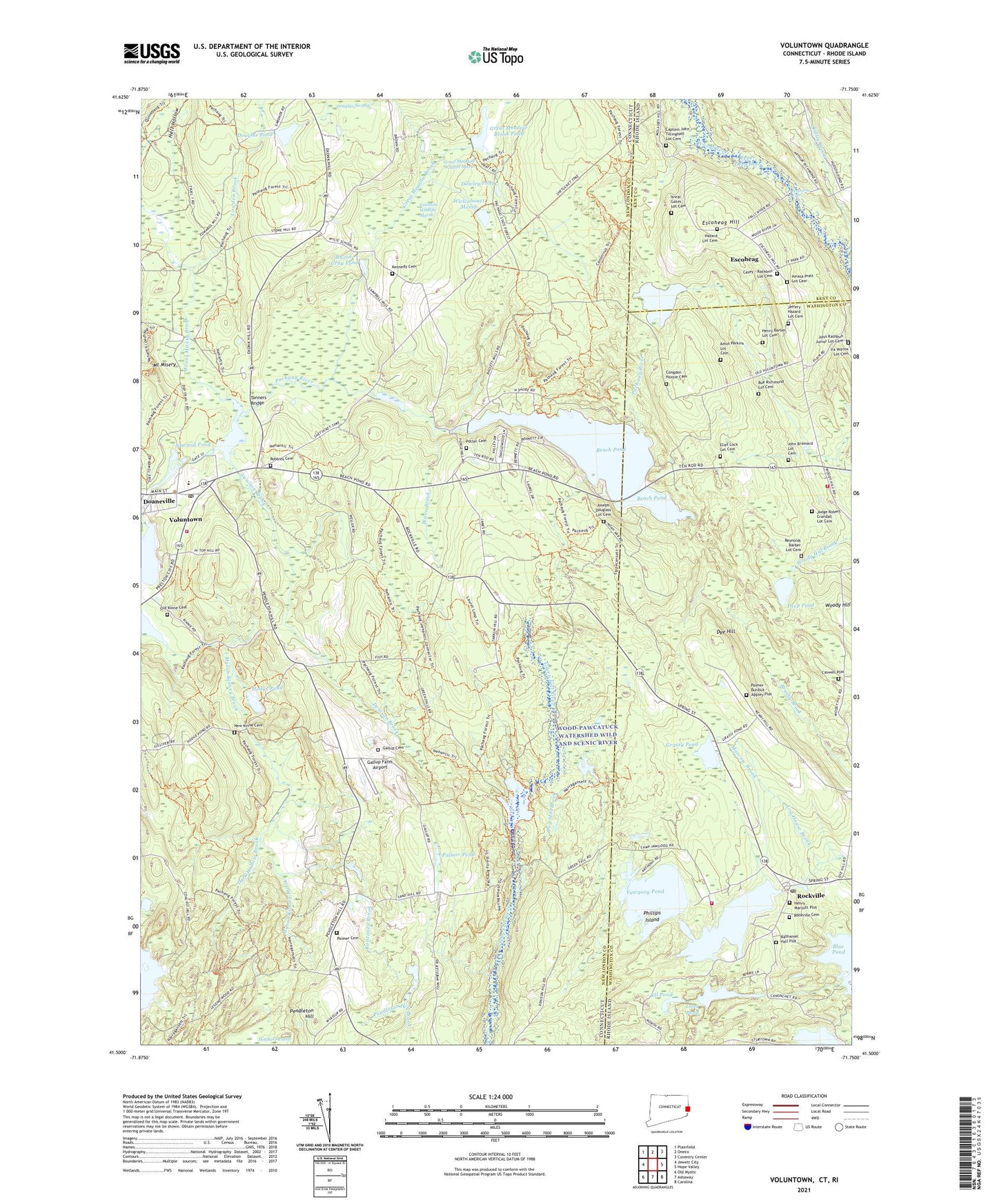 Voluntown Connecticut US Topo Map Image