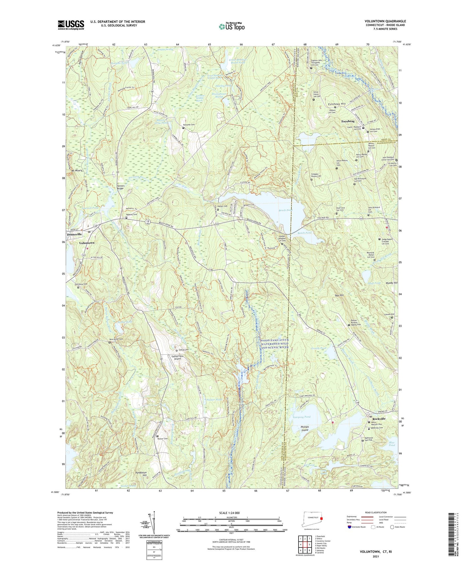 Voluntown Connecticut US Topo Map Image