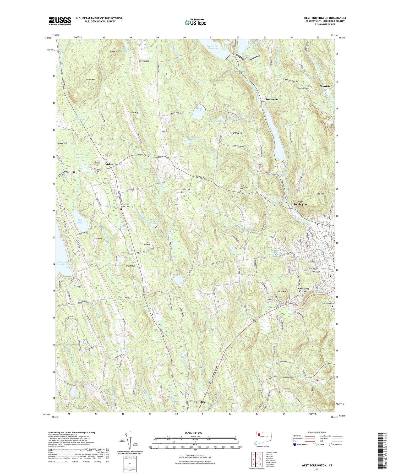 West Torrington Connecticut US Topo Map Image