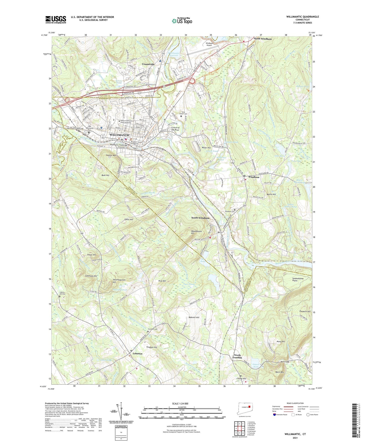 Willimantic Connecticut US Topo Map Image
