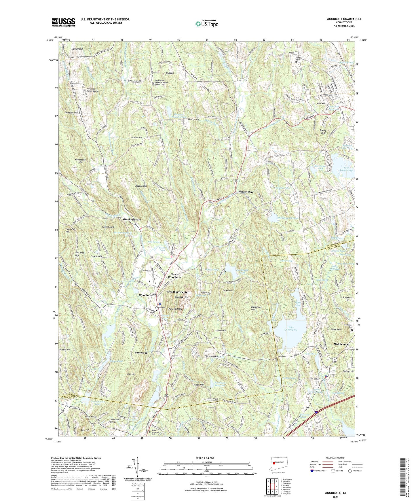 Woodbury Connecticut US Topo Map Image