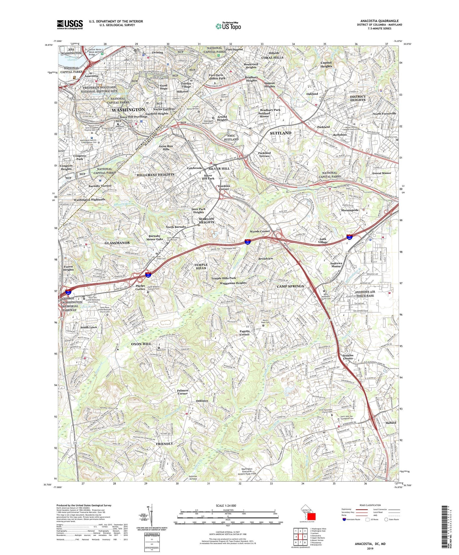 Anacostia District of Columbia US Topo Map Image