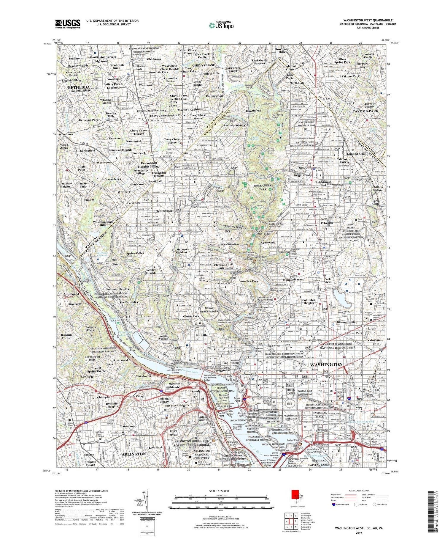 Washington West District of Columbia US Topo Map Image