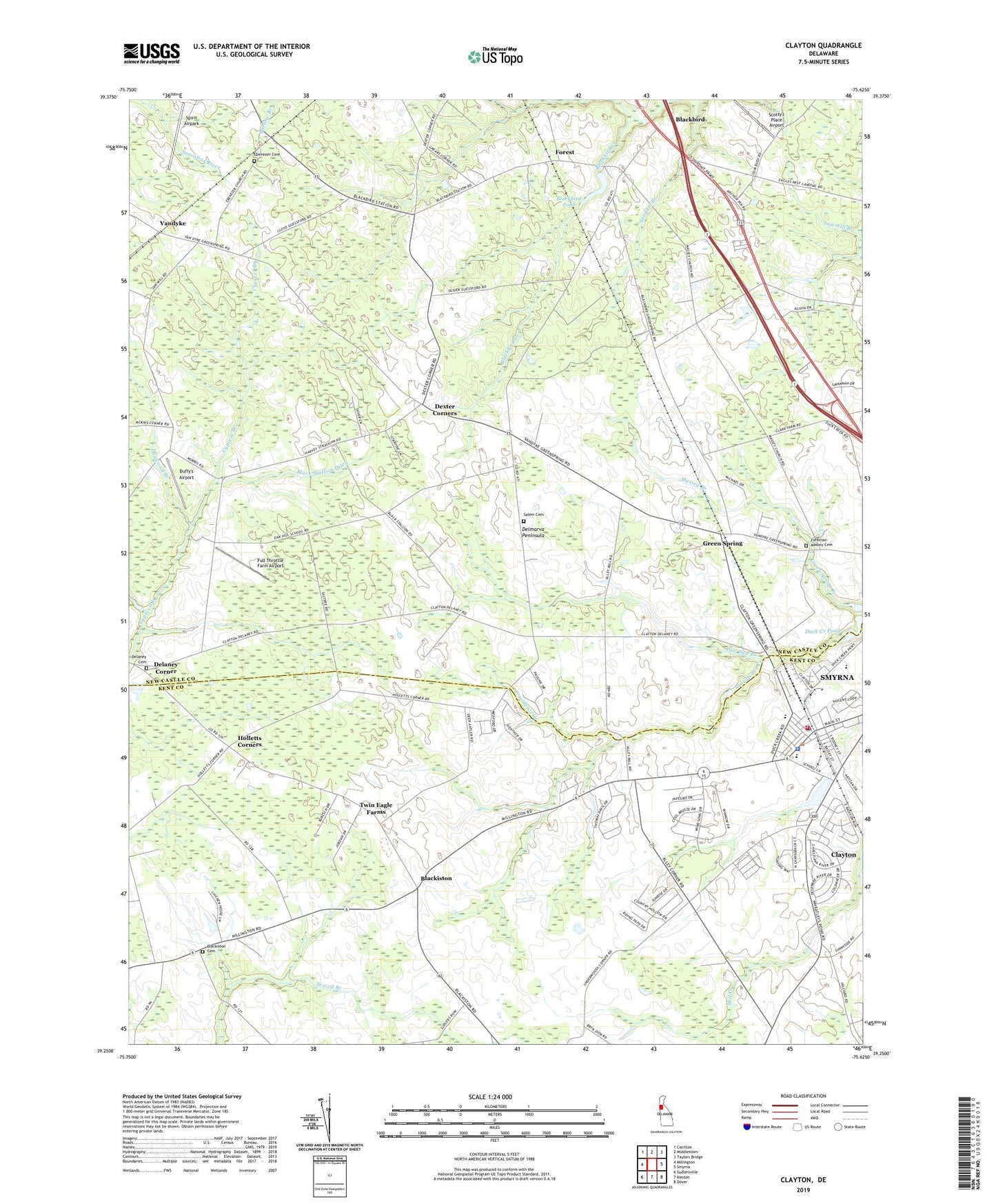 Clayton Delaware US Topo Map Image