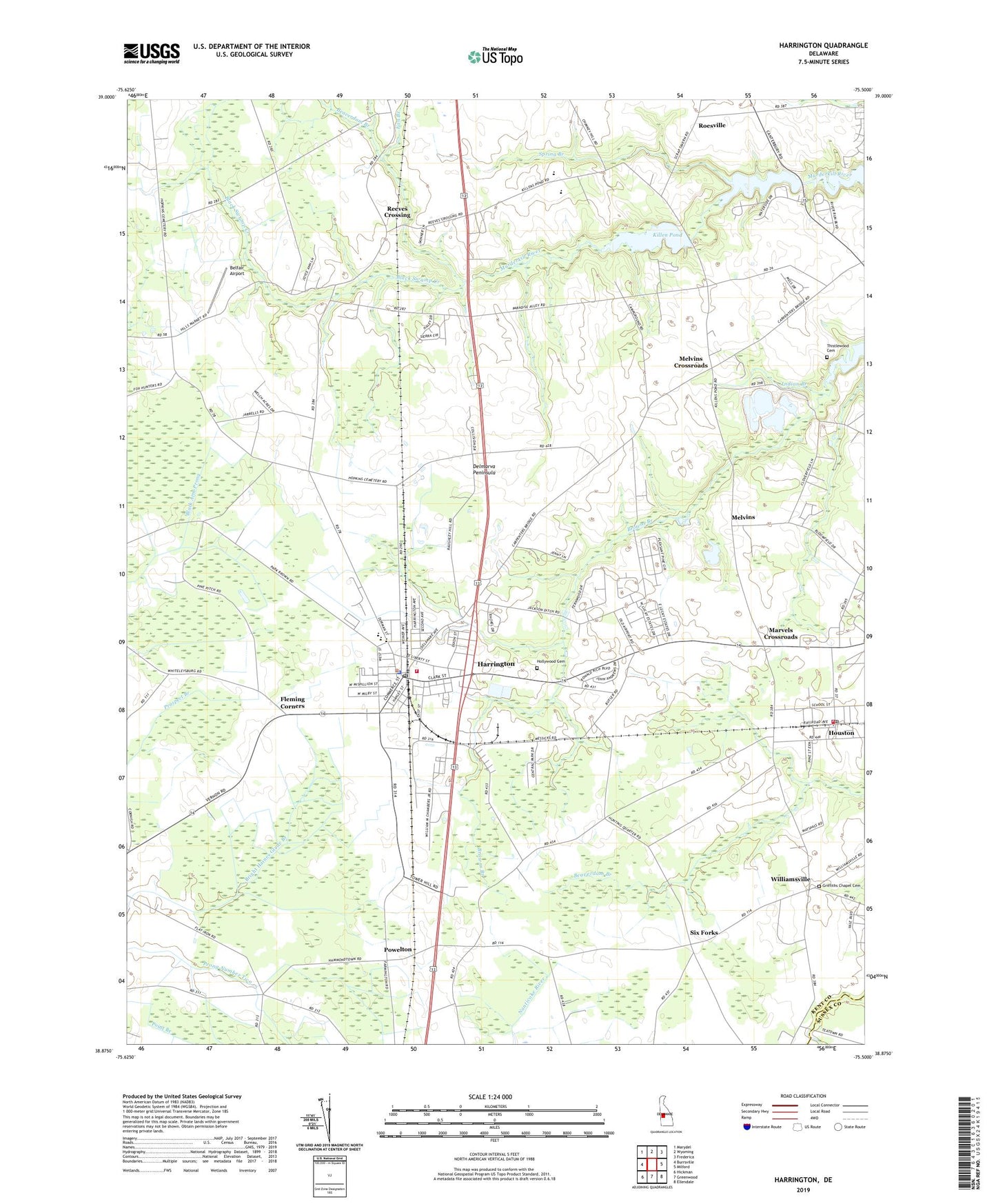 Harrington Delaware US Topo Map Image