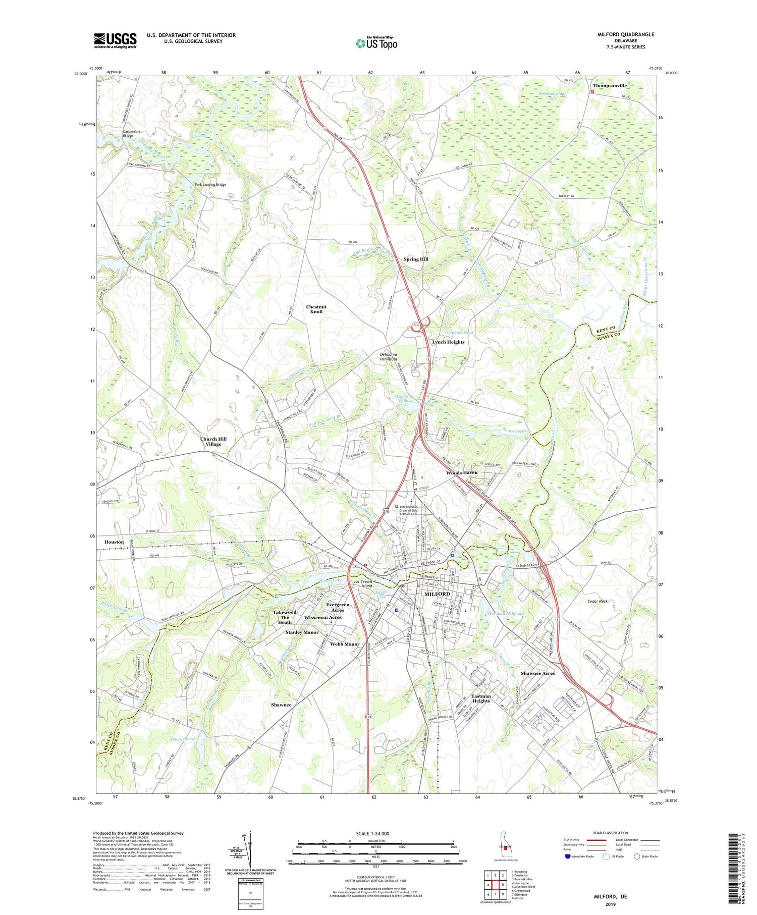 Milford Delaware US Topo Map Image