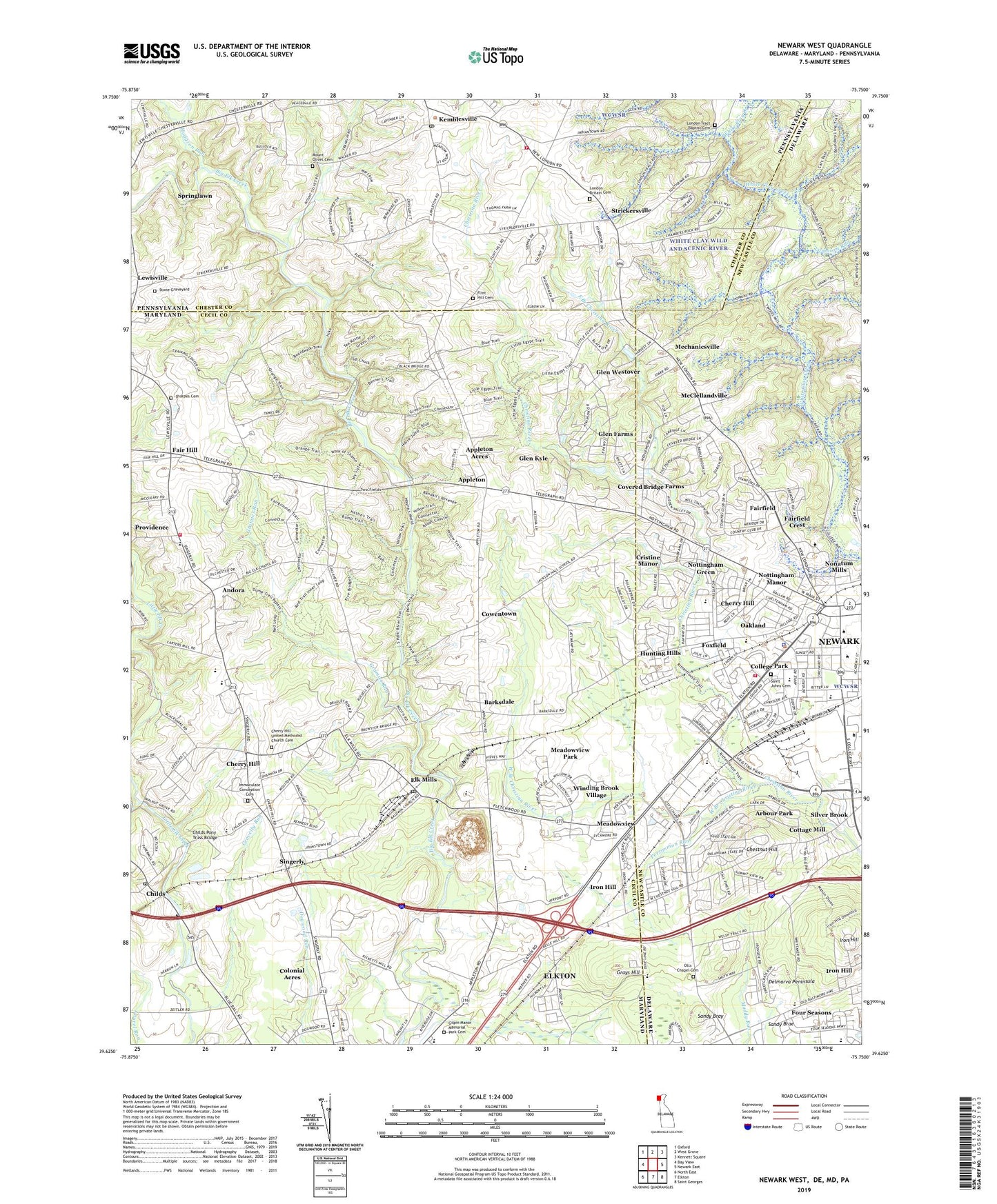 Newark West Delaware US Topo Map Image