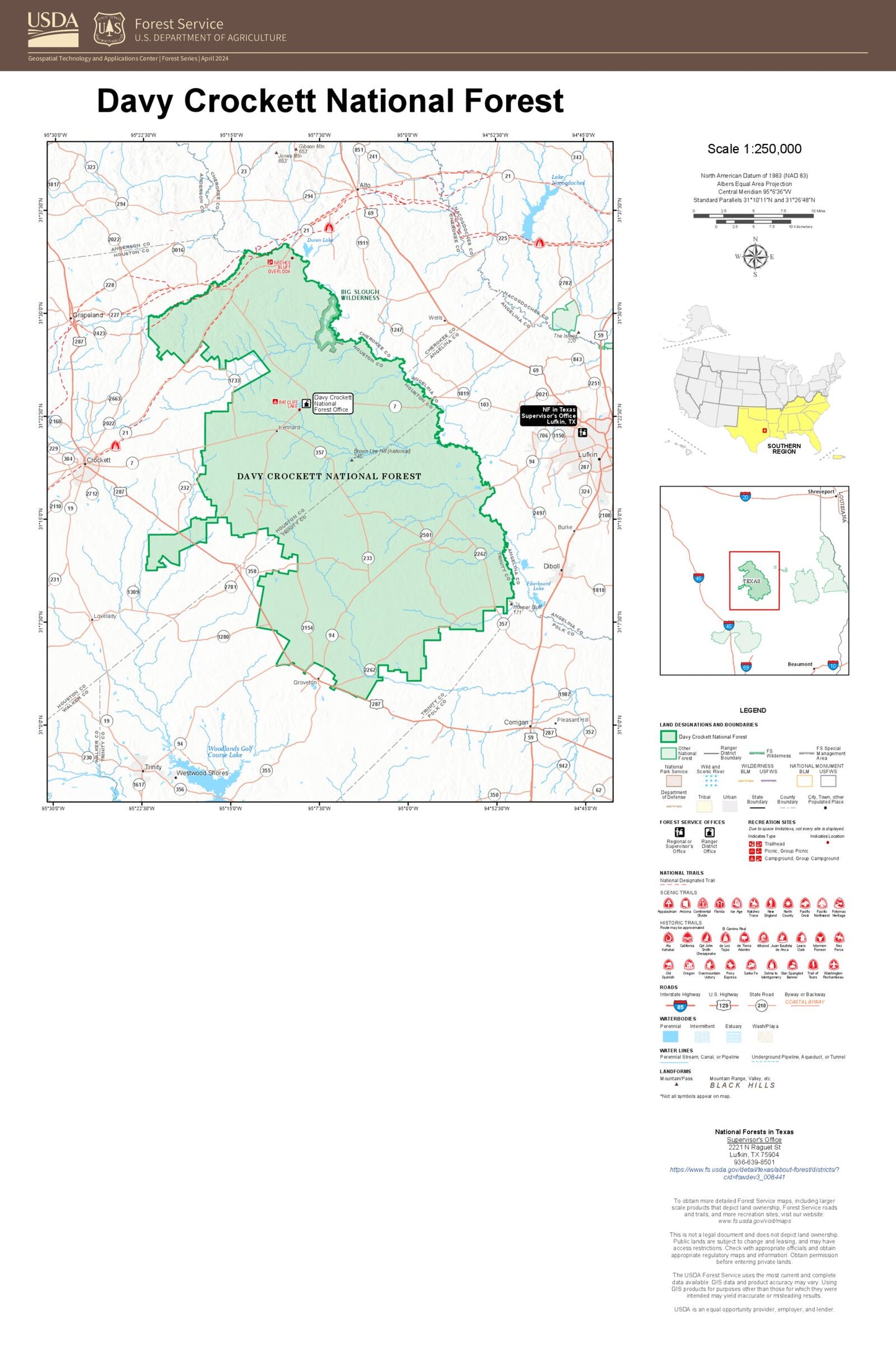 Davy Crockett National Forest Map