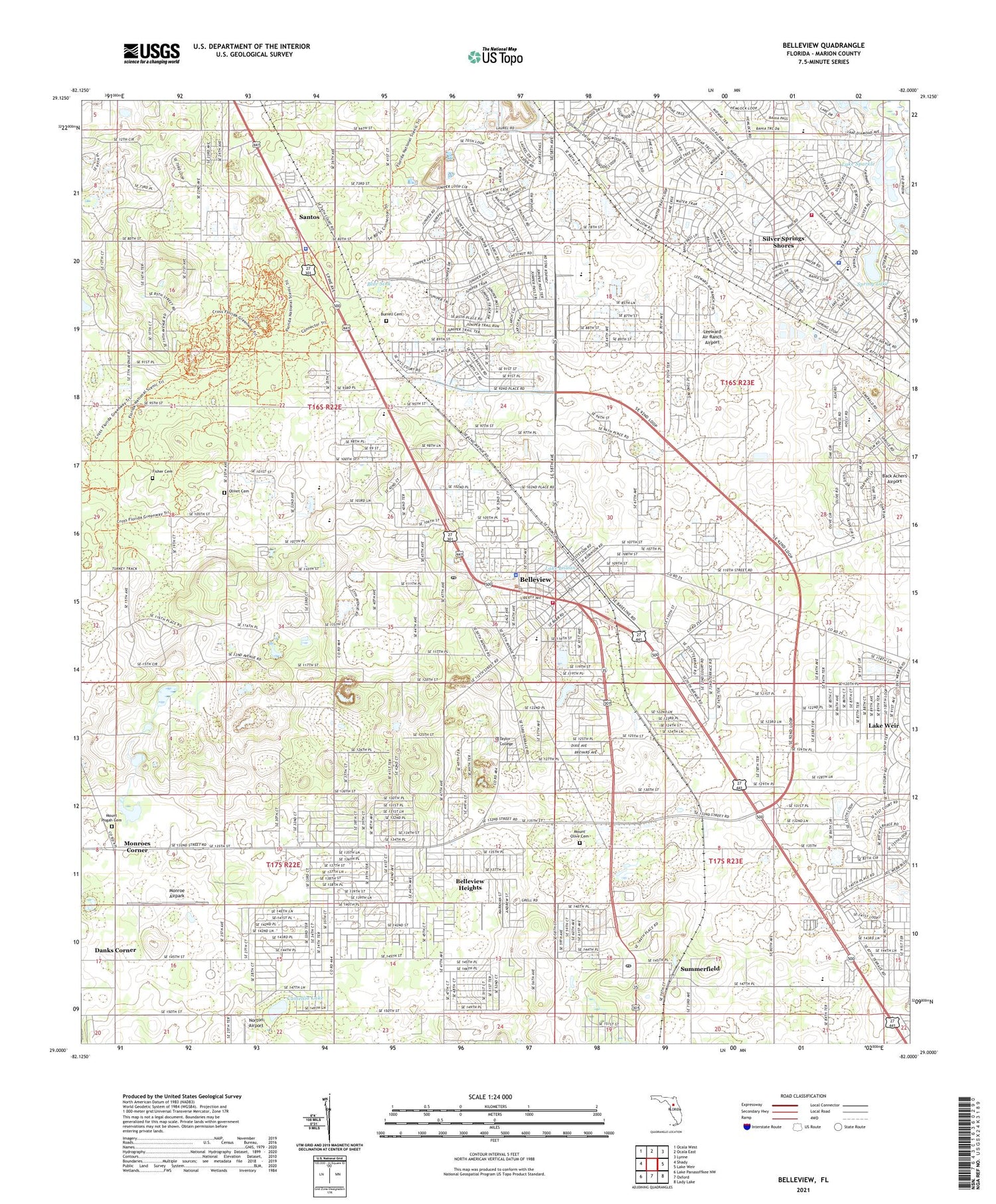 Belleview Florida US Topo Map Image