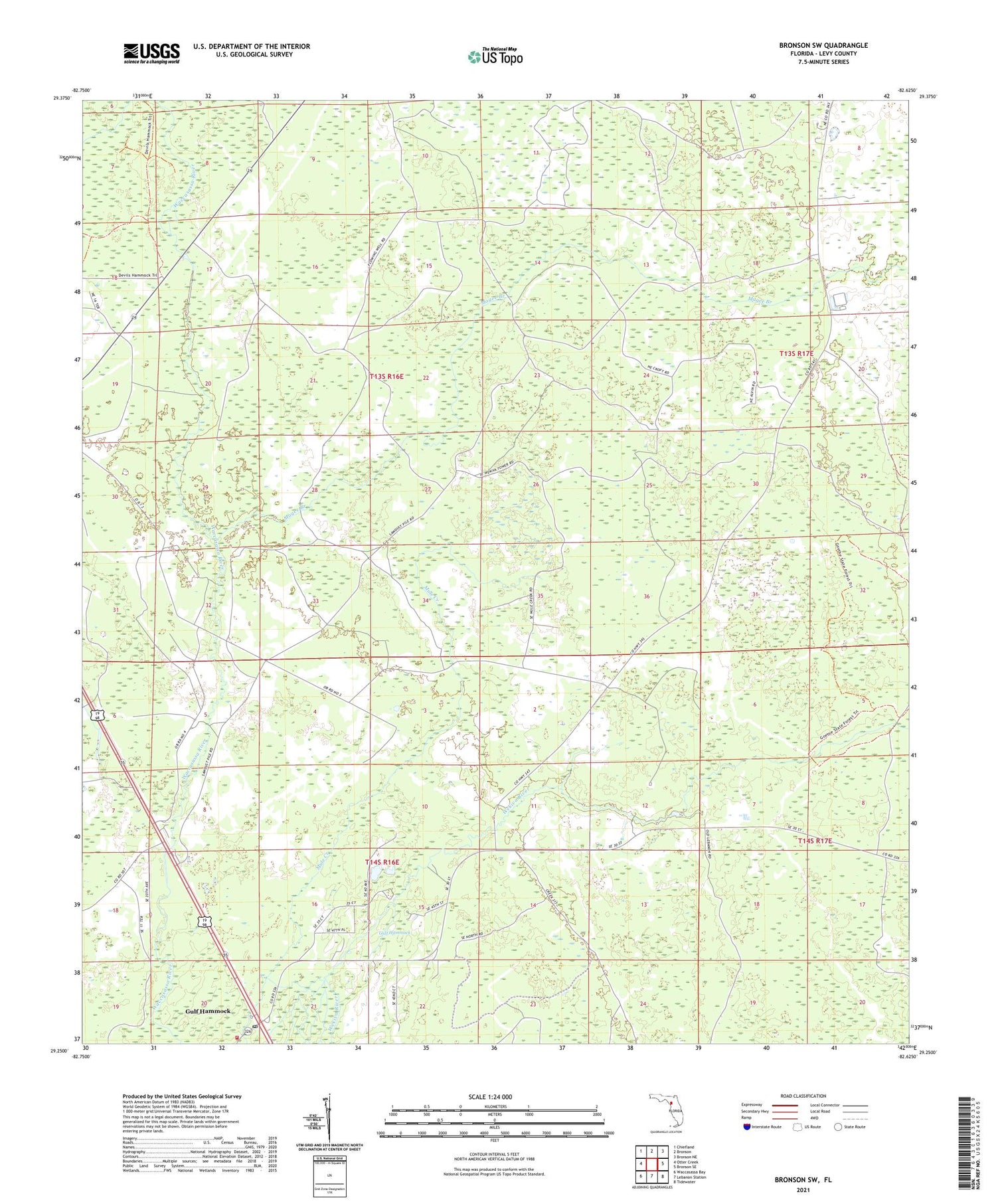 Bronson SW Florida US Topo Map Image