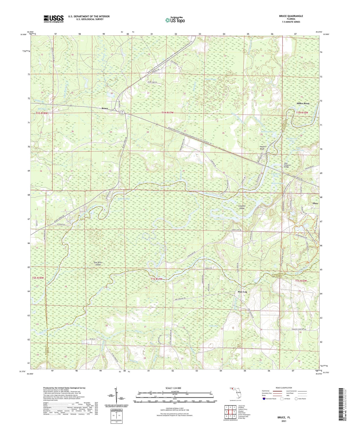 Bruce Florida US Topo Map Image