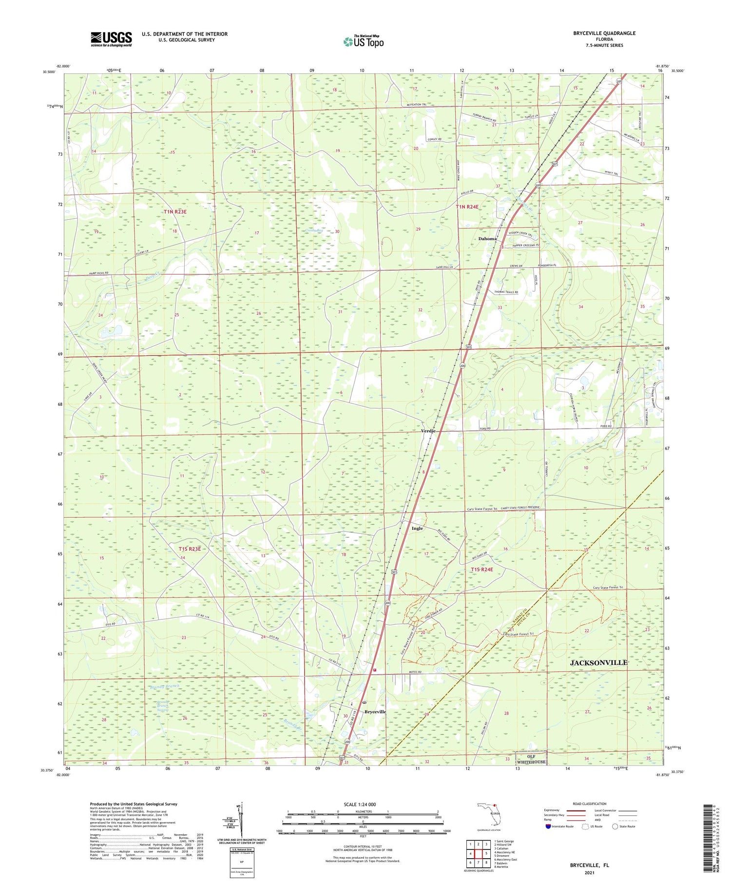 Bryceville Florida US Topo Map Image