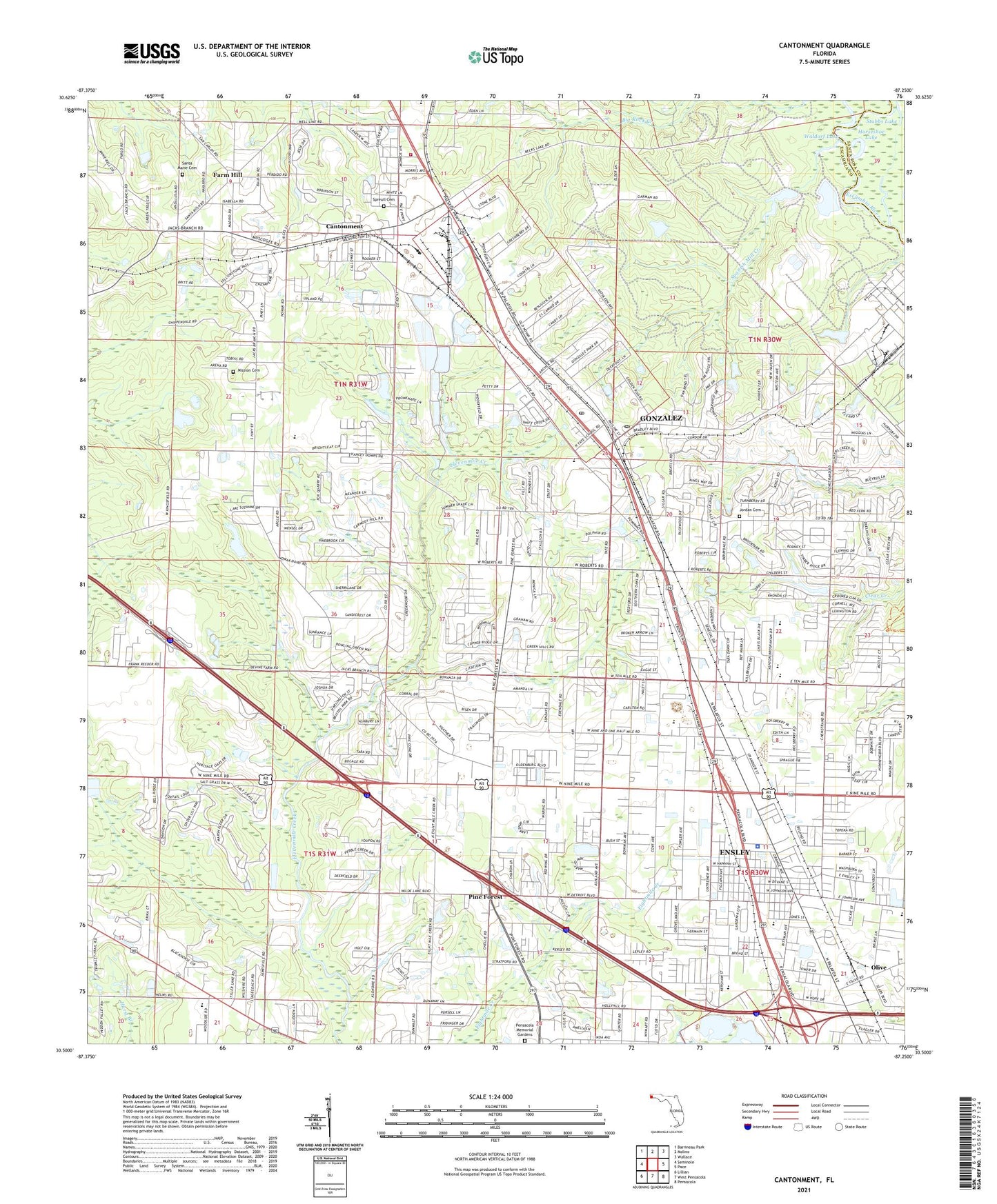 Cantonment Florida US Topo Map Image