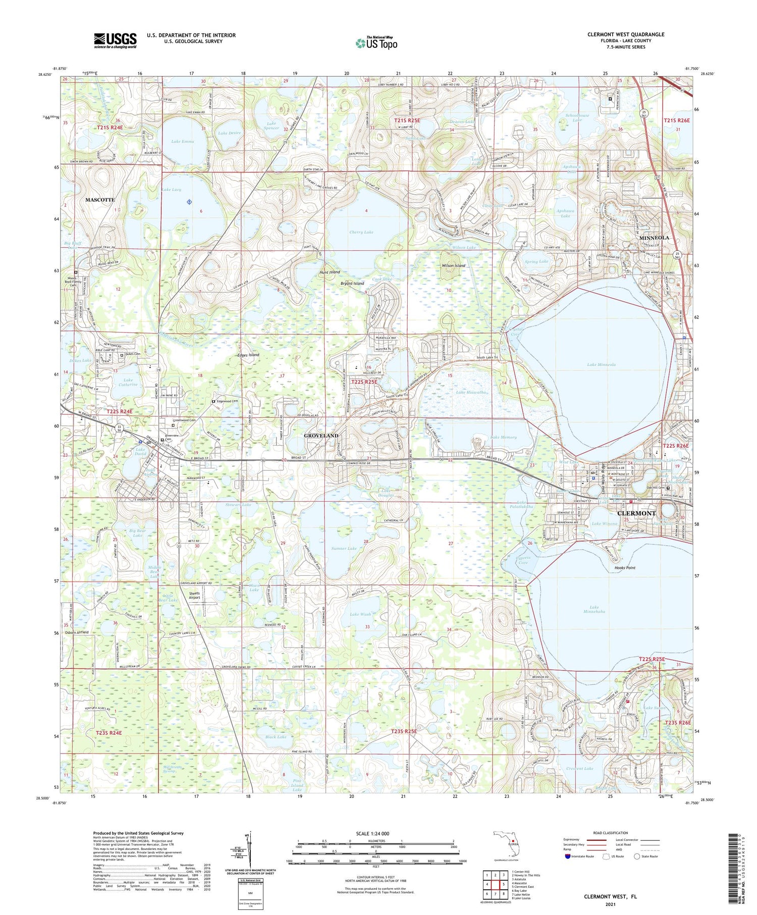 Clermont West Florida US Topo Map Image