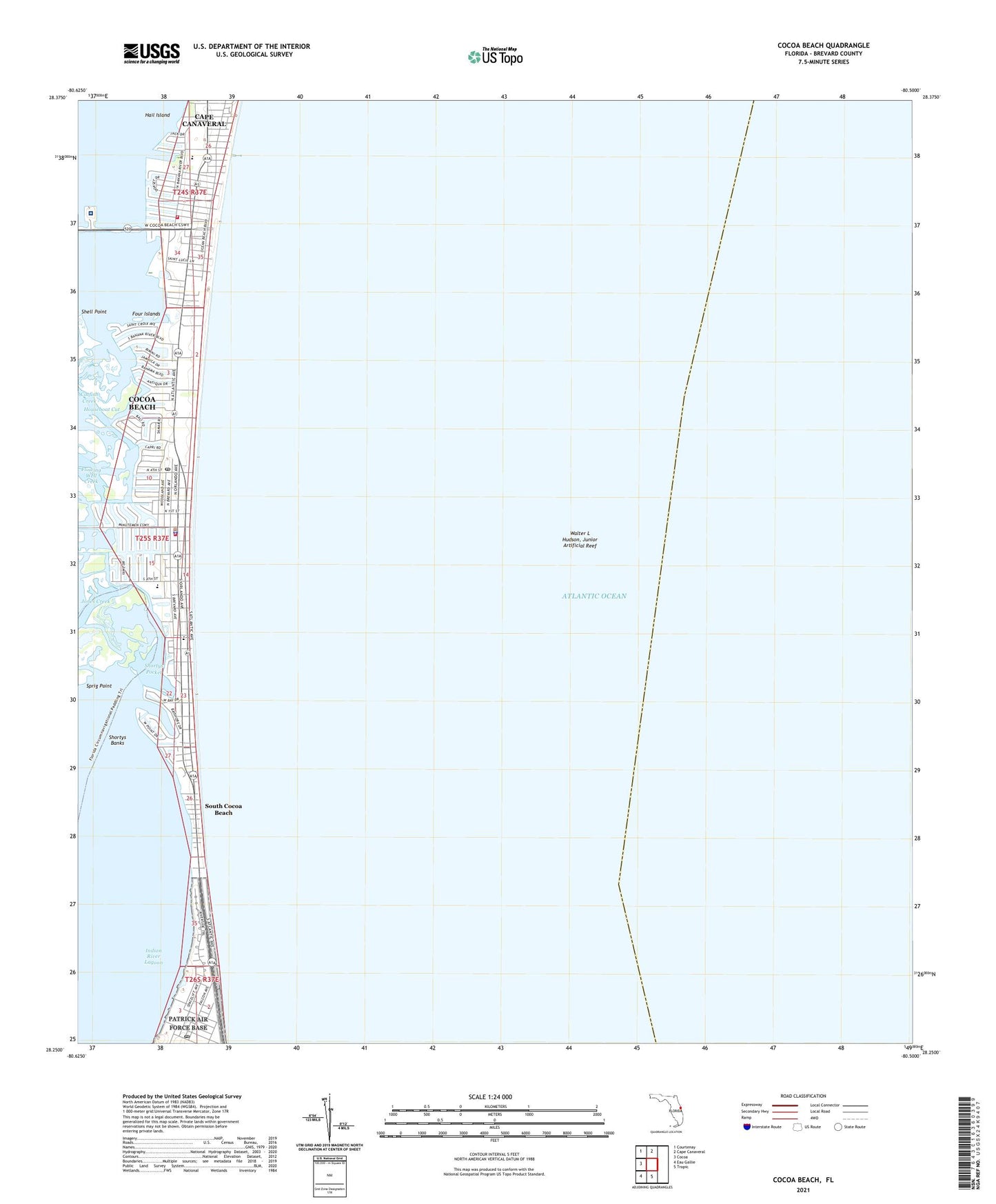 Cocoa Beach Florida US Topo Map Image