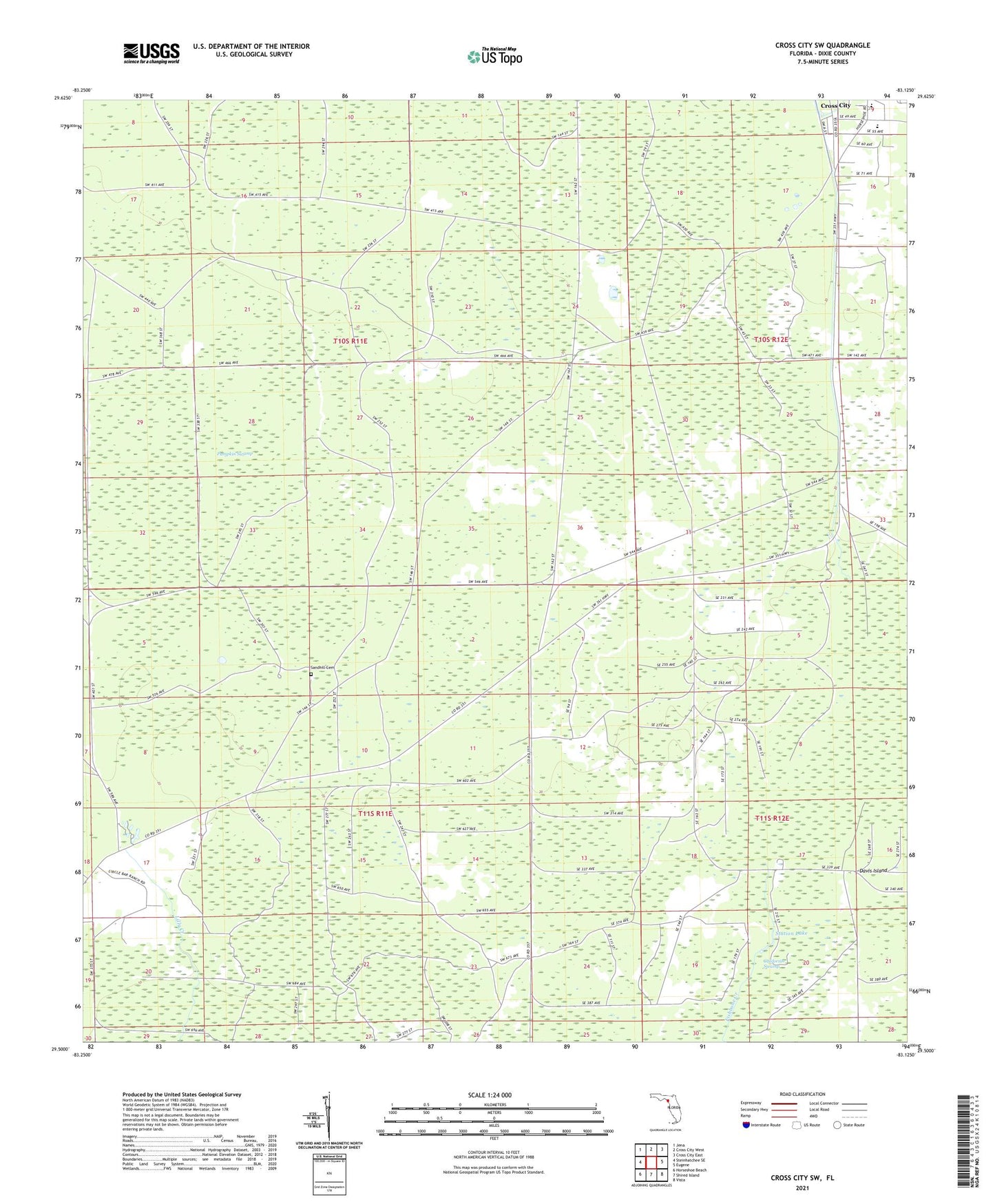 Cross City SW Florida US Topo Map Image