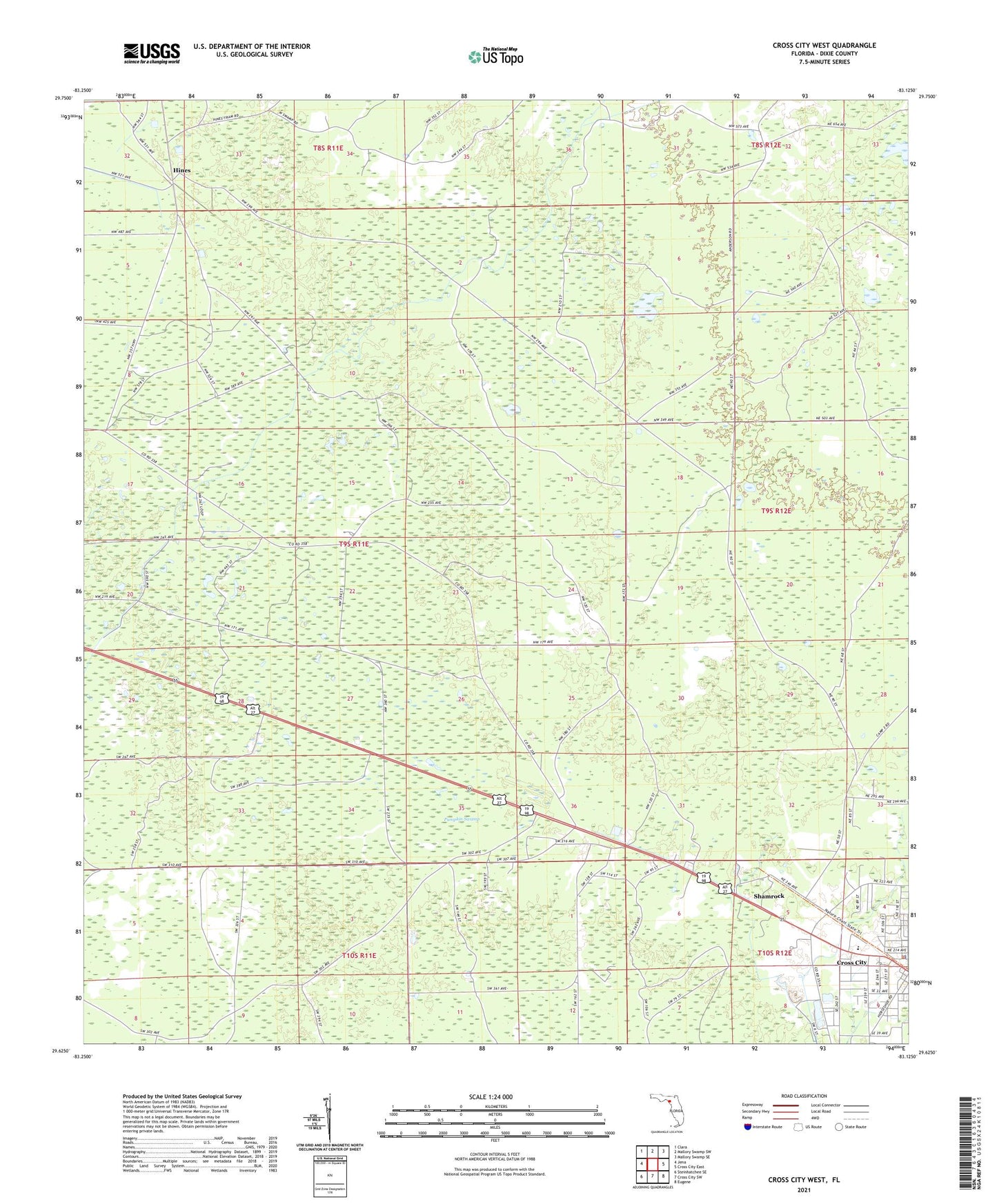 Cross City West Florida US Topo Map Image