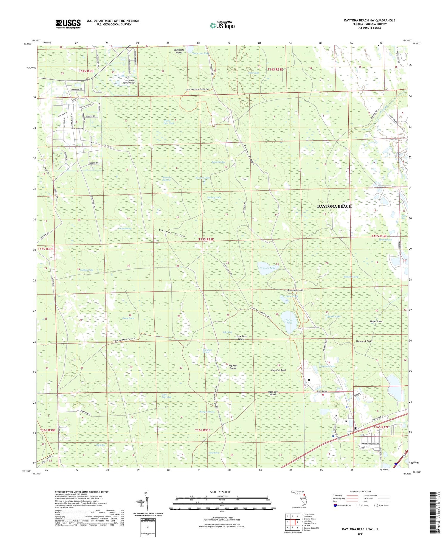 Daytona Beach NW Florida US Topo Map Image