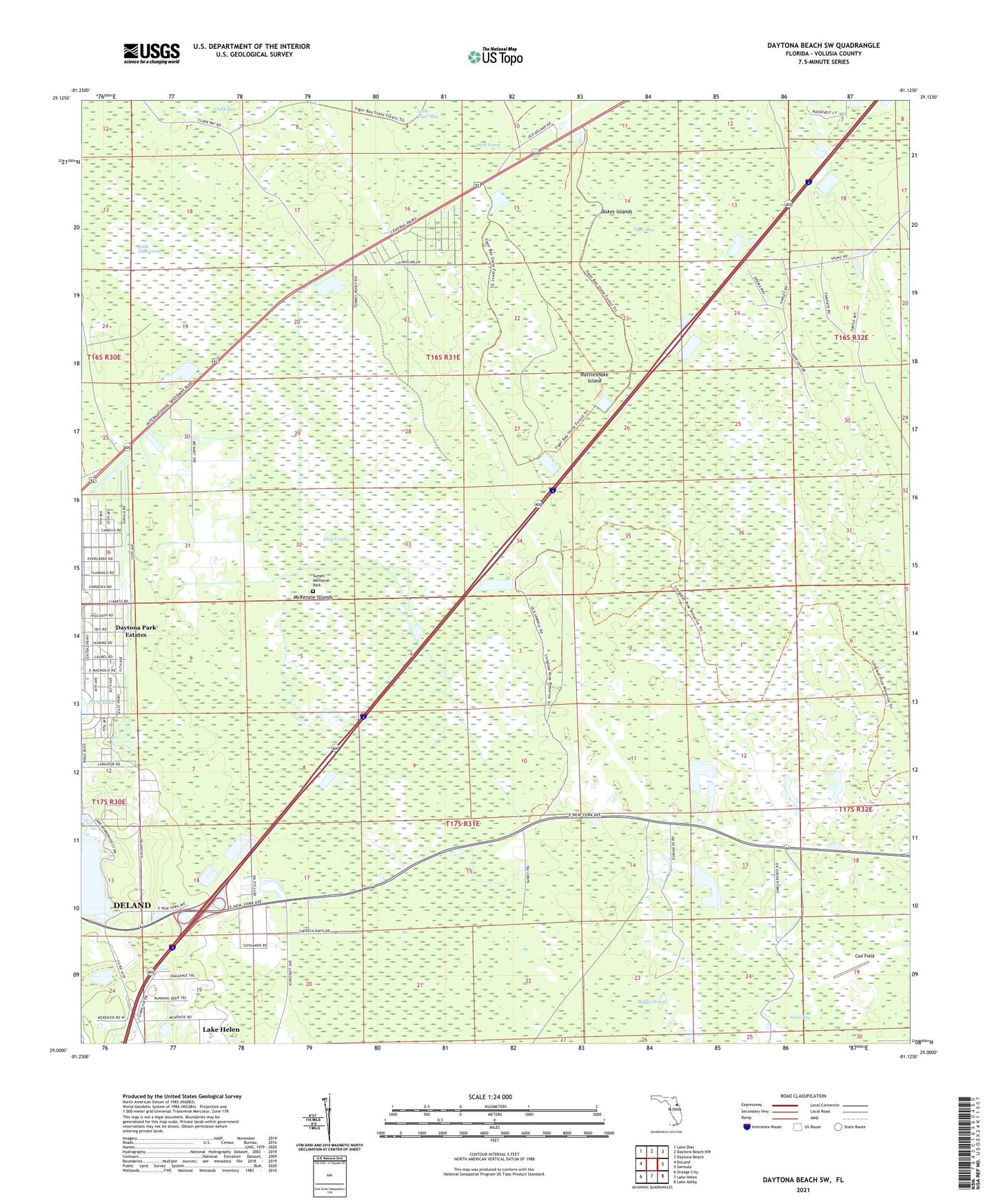 Daytona Beach SW Florida US Topo Map Image
