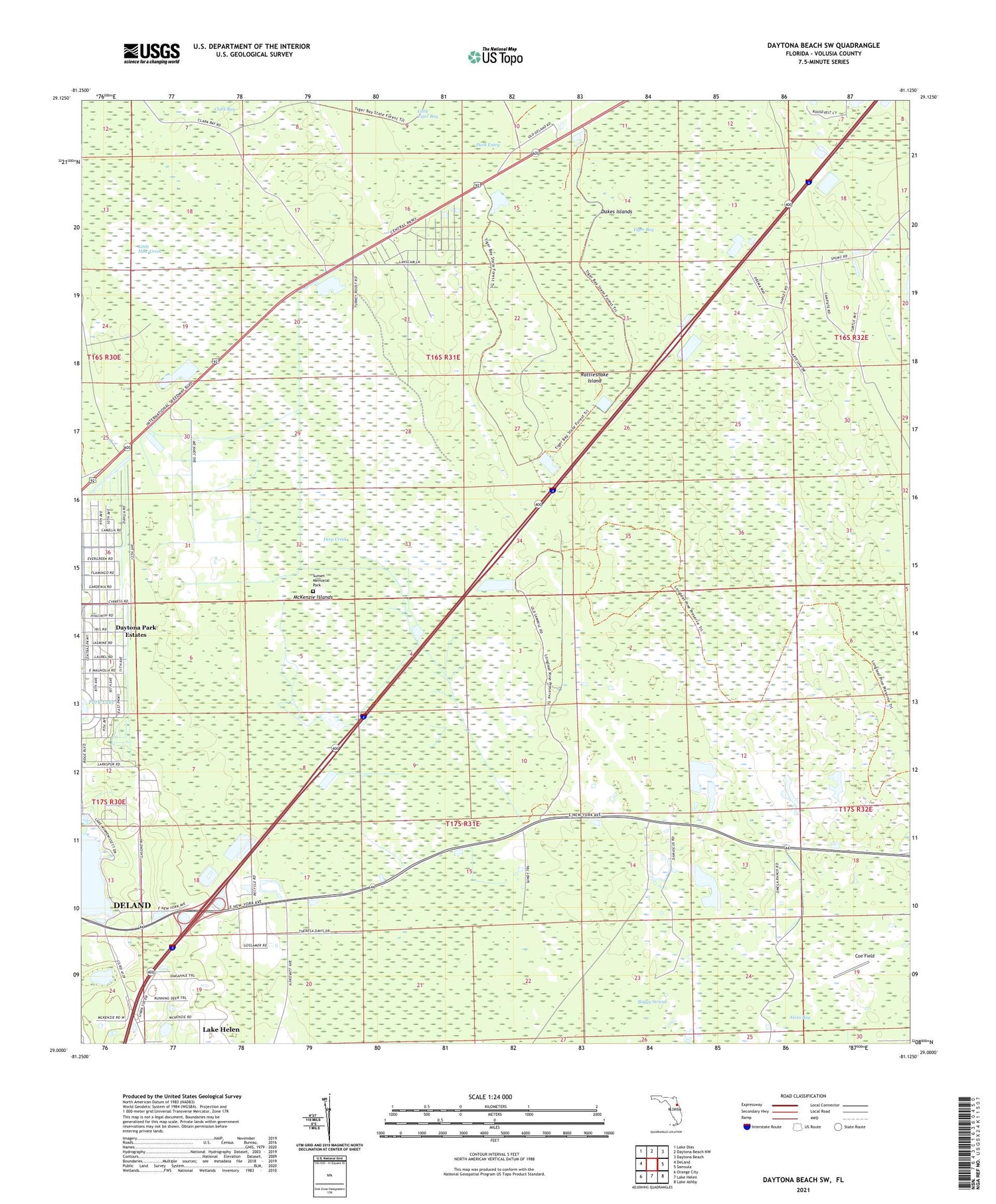 Daytona Beach SW Florida US Topo Map Image