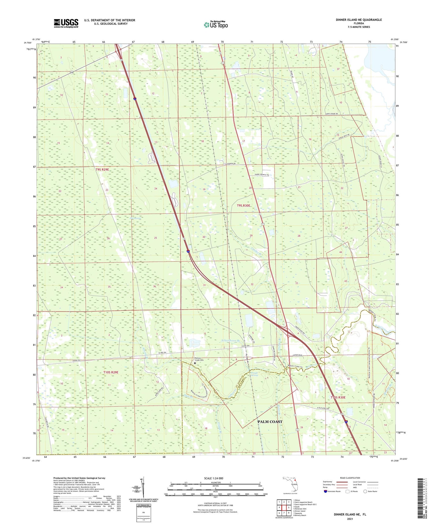 Dinner Island NE Florida US Topo Map Image