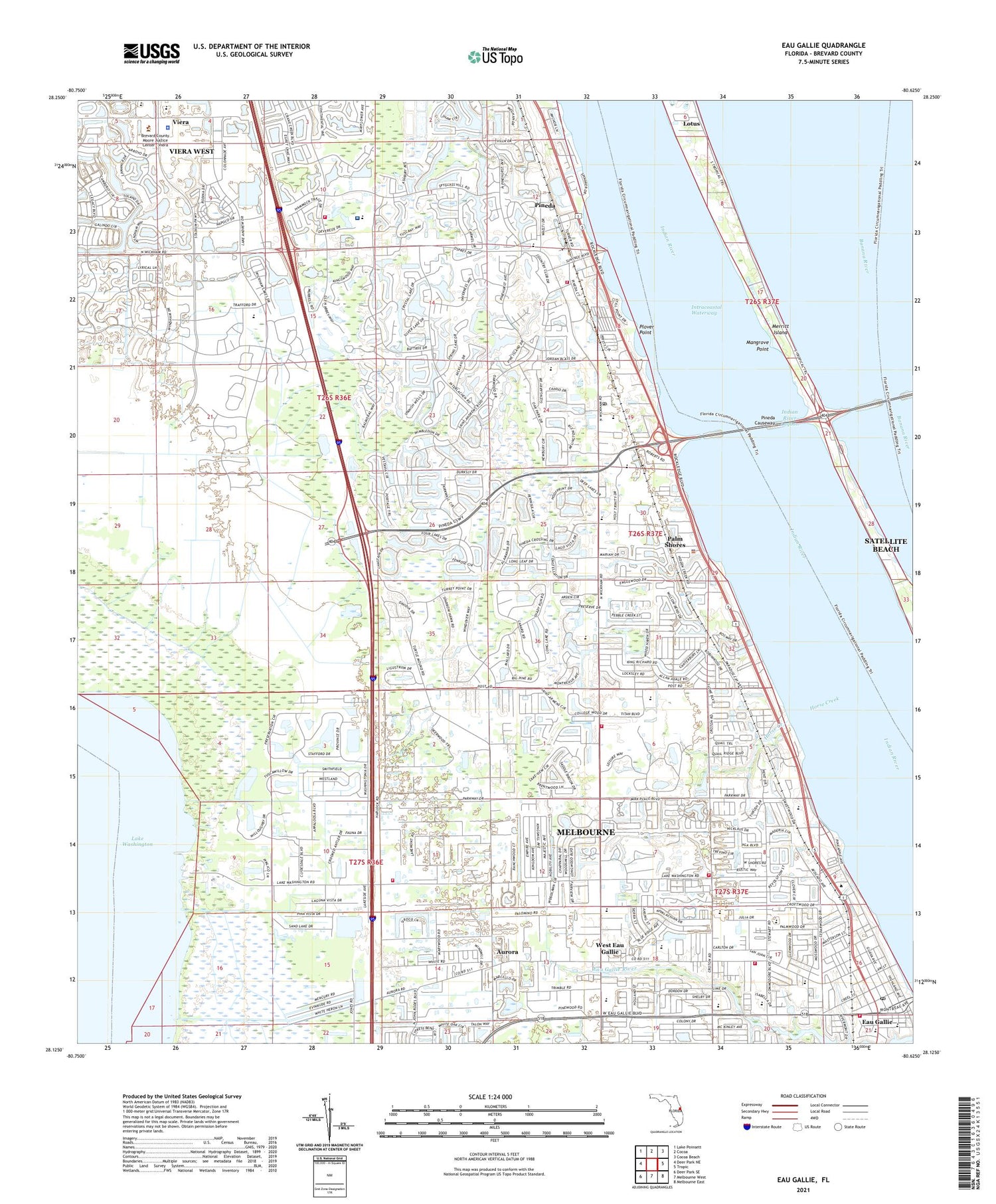 Eau Gallie Florida US Topo Map Image