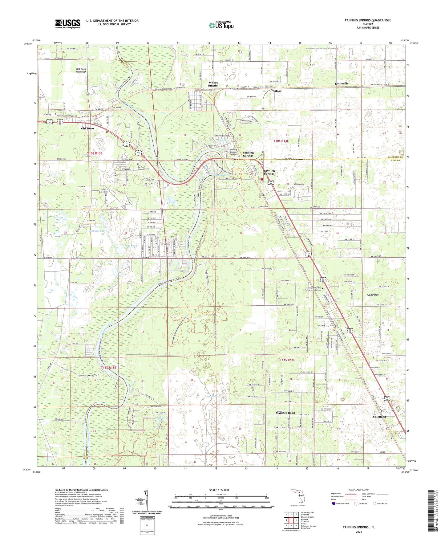 Fanning Springs Florida US Topo Map Image