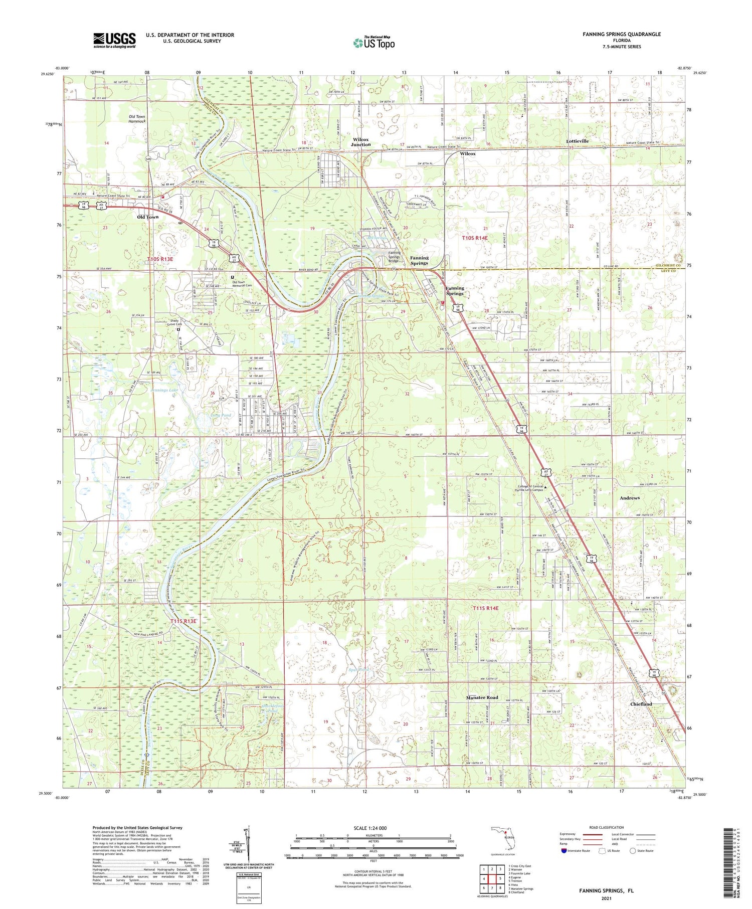 Fanning Springs Florida US Topo Map Image