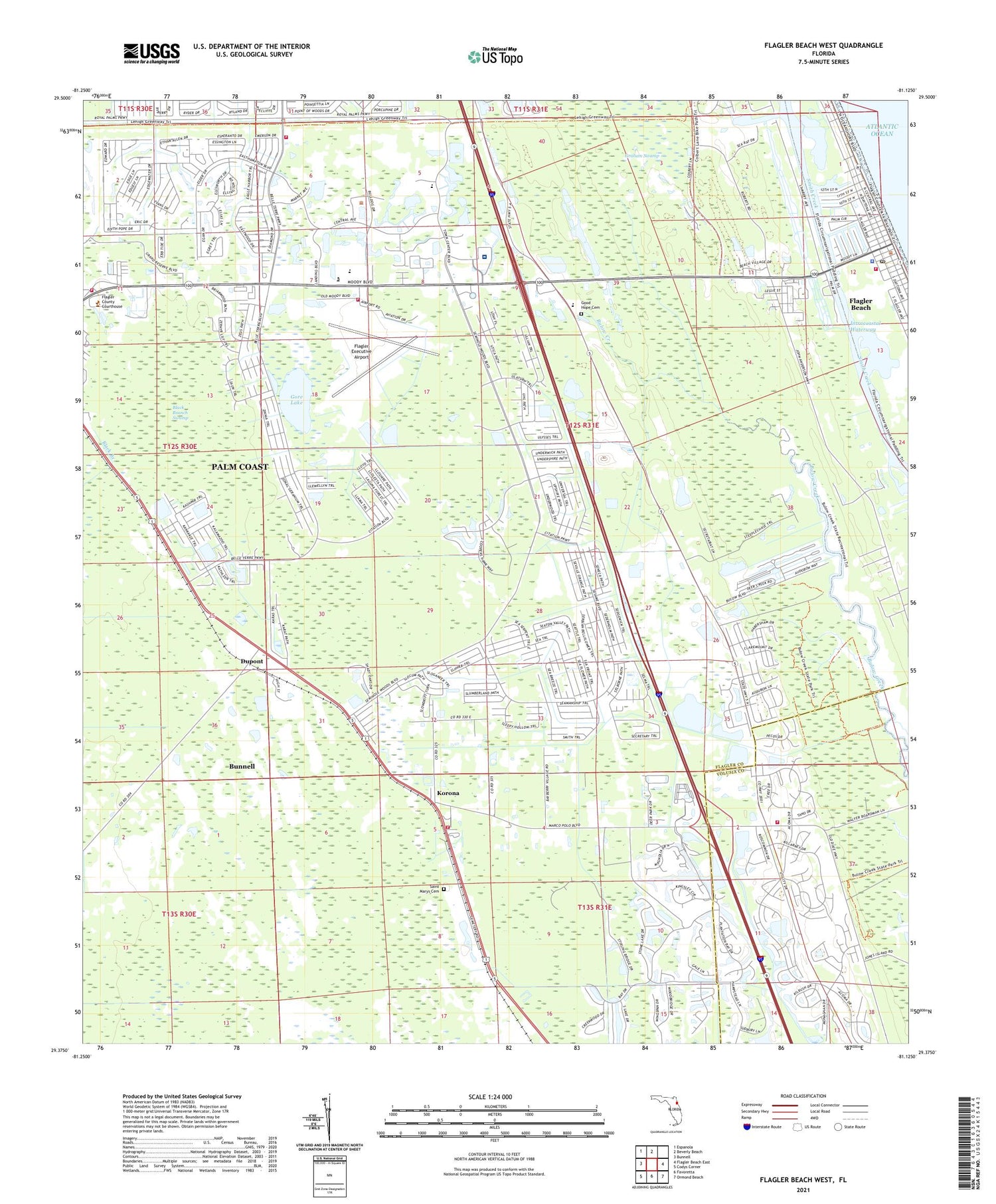 Flagler Beach West Florida US Topo Map Image