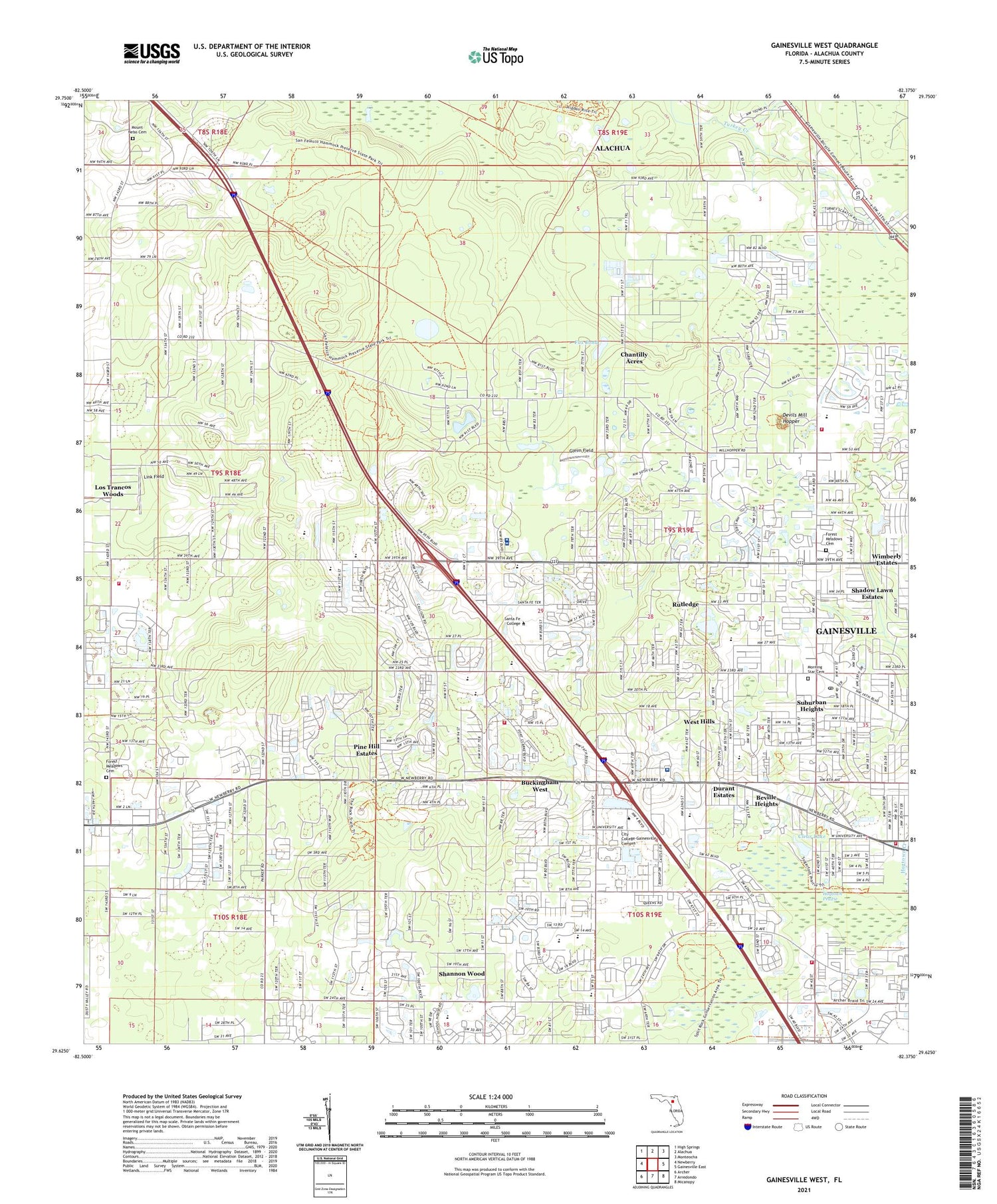 Gainesville West Florida US Topo Map Image