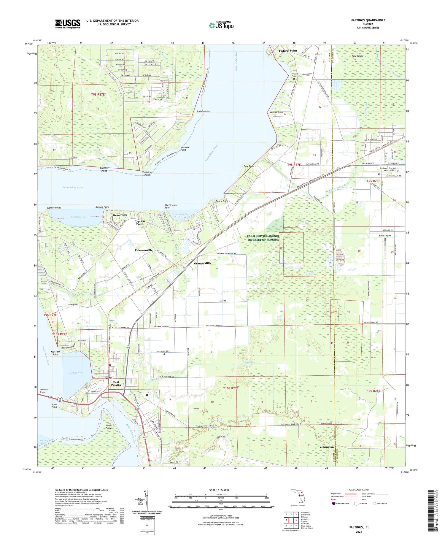 Hastings Florida US Topo Map Image
