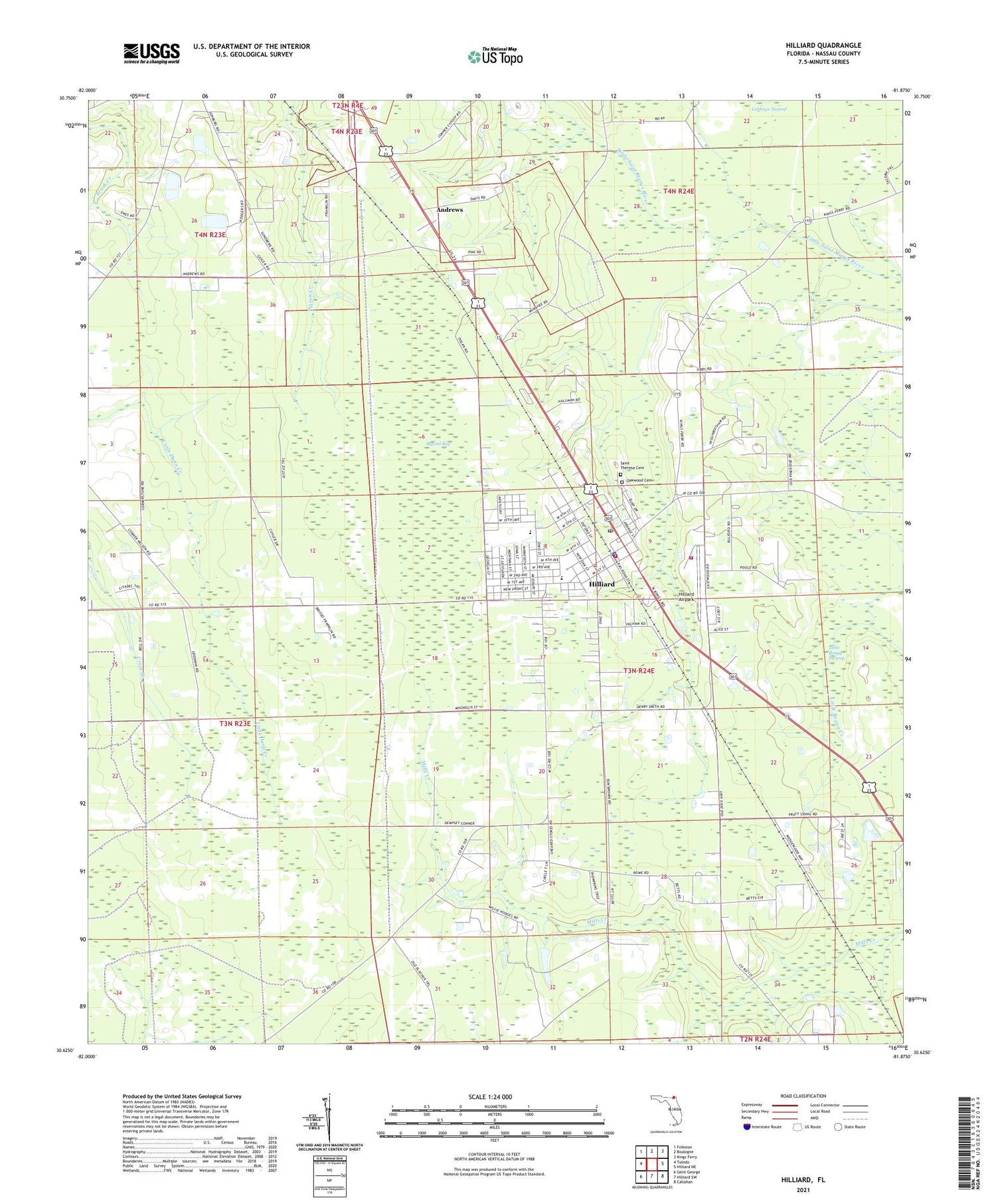 Hilliard Florida US Topo Map Image