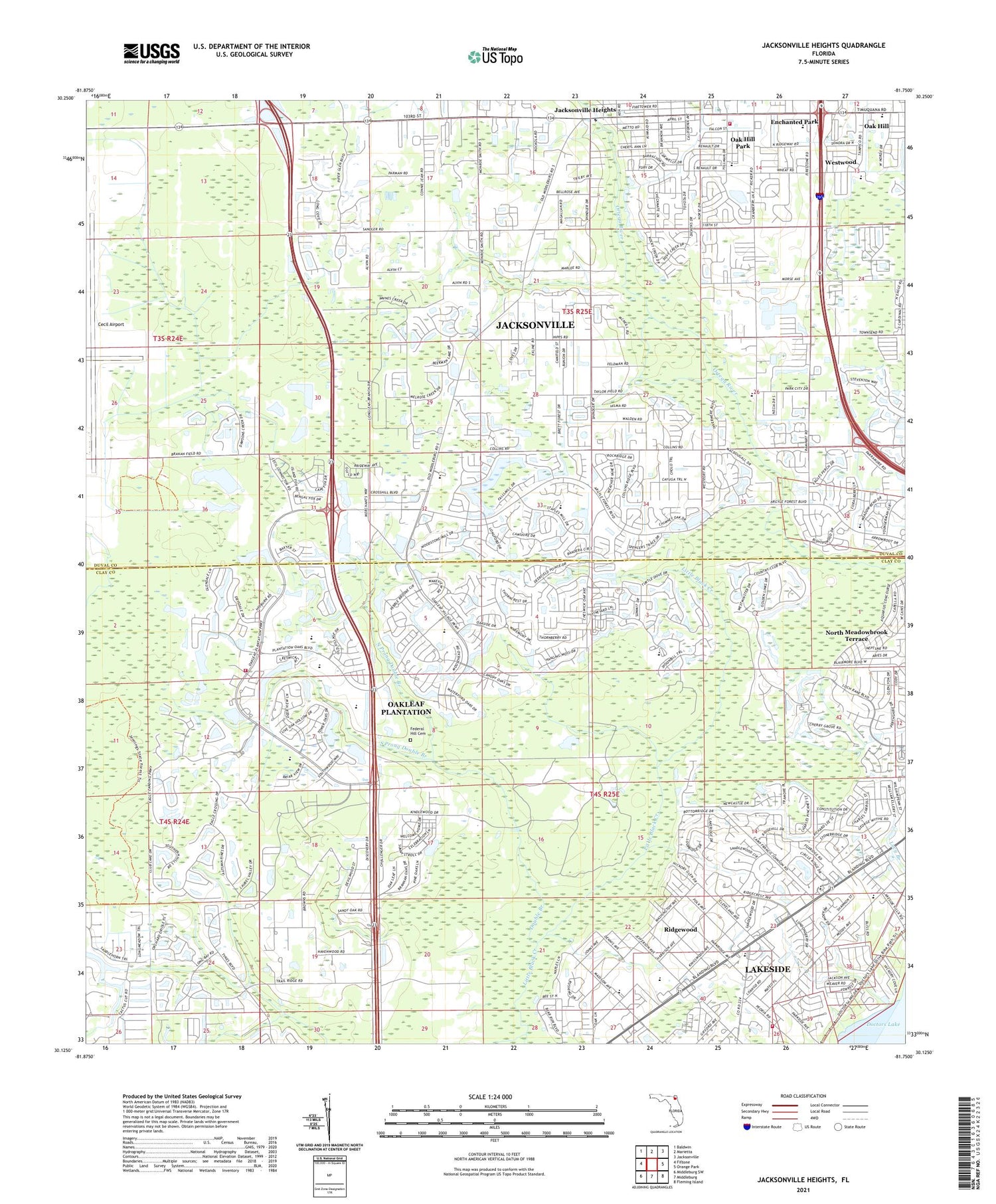 Jacksonville Heights Florida US Topo Map Image