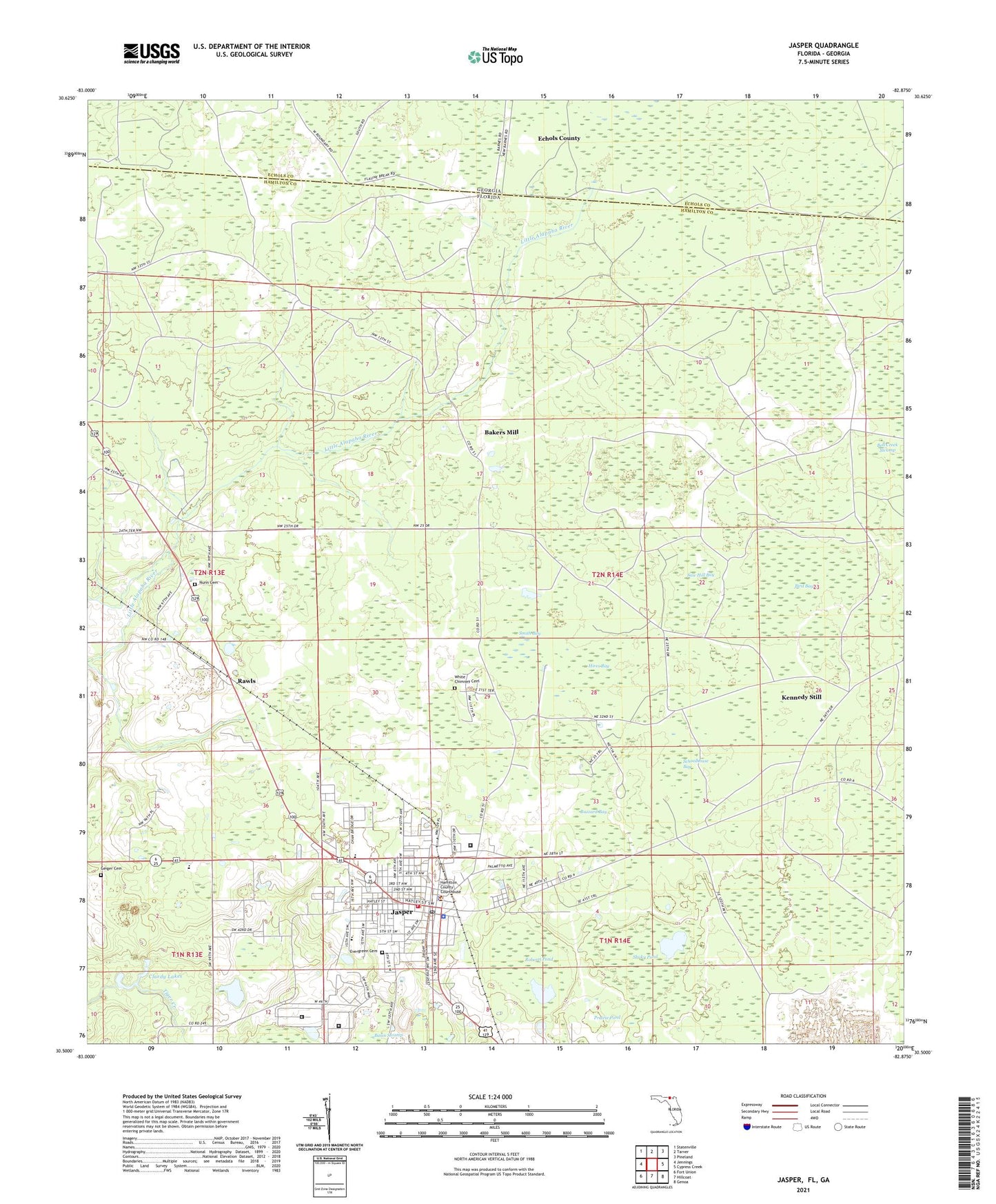 Jasper Florida US Topo Map Image