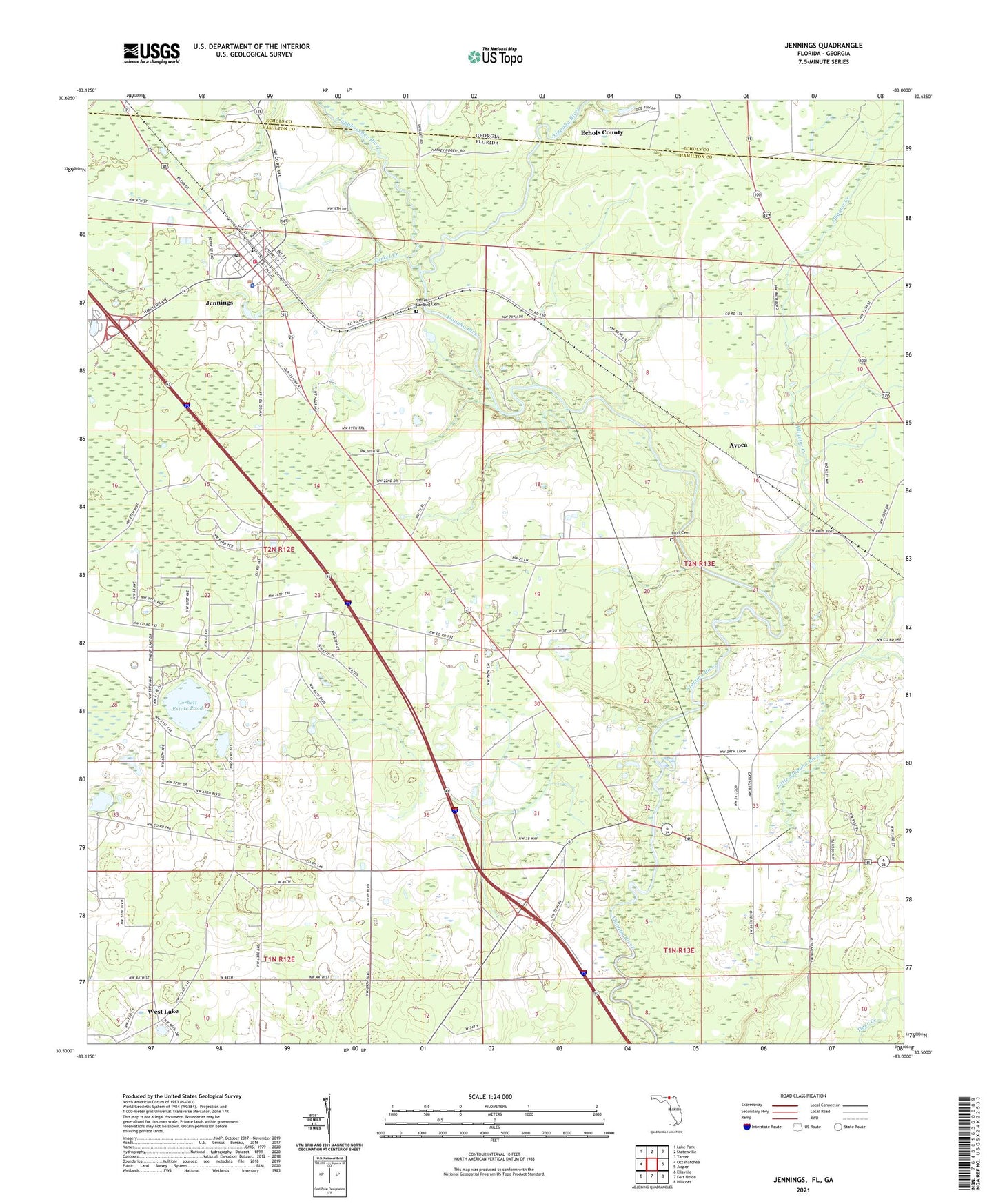 Jennings Florida US Topo Map Image