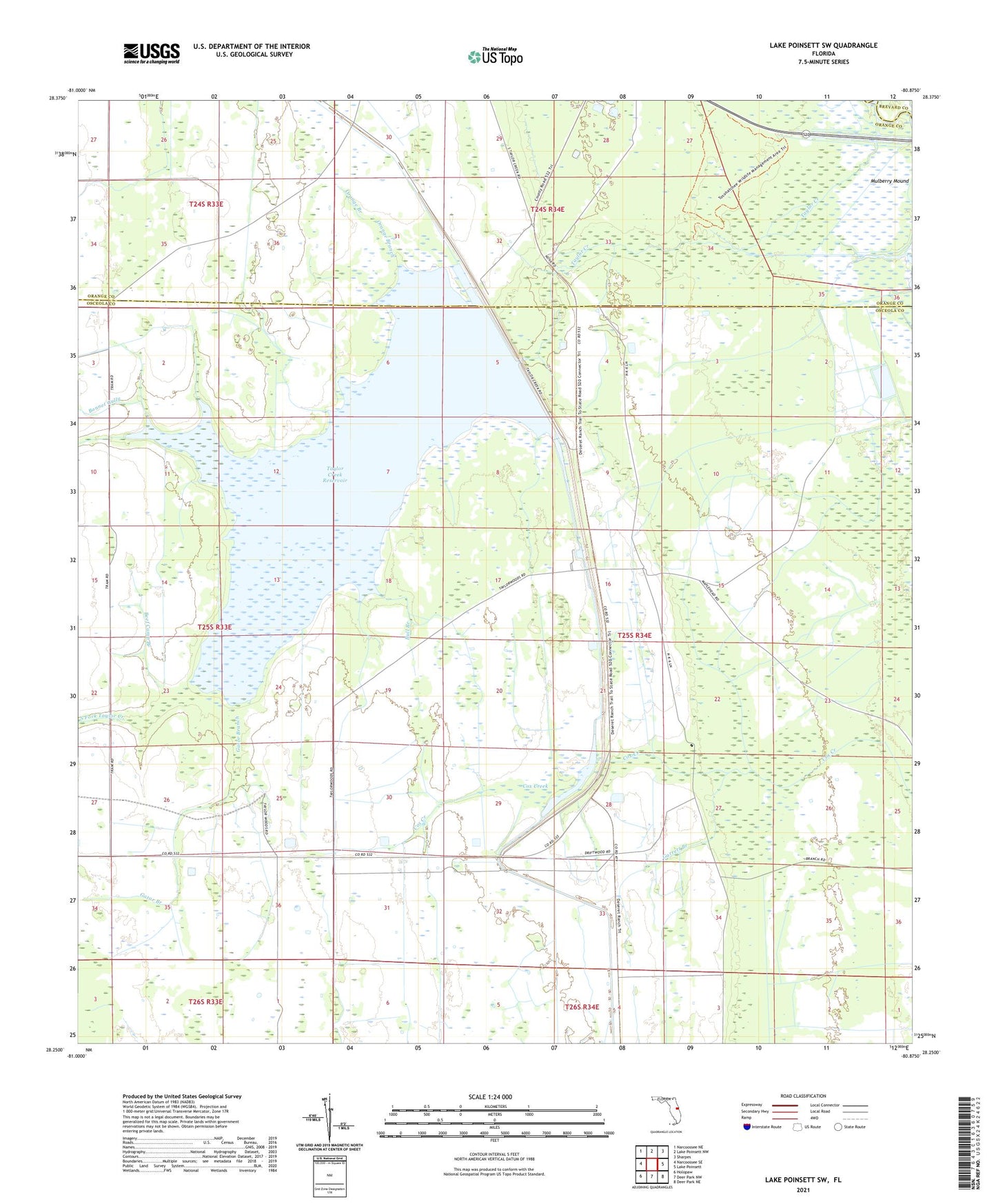 Lake Poinsett SW Florida US Topo Map Image
