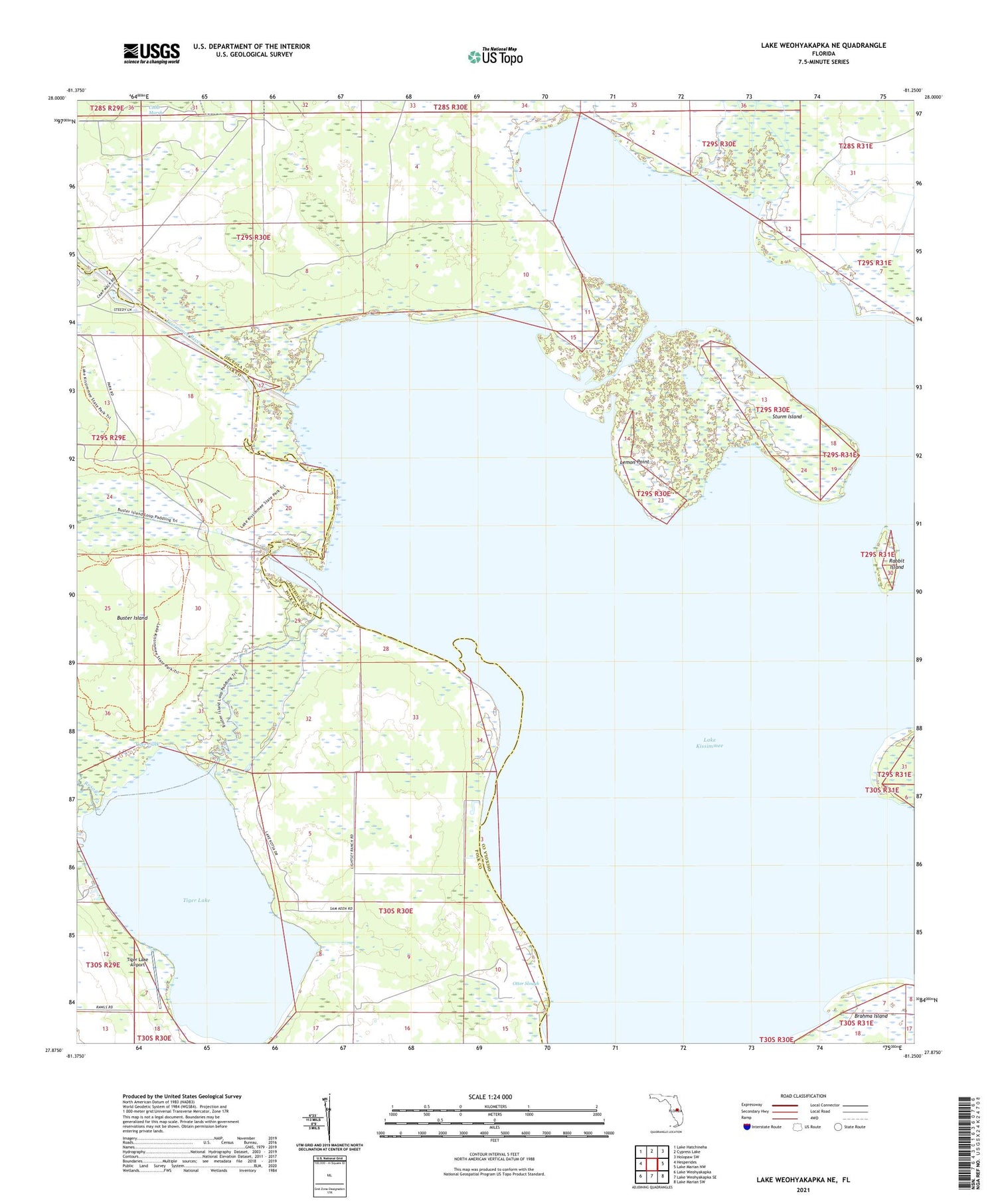 Lake Weohyakapka NE Florida US Topo Map Image