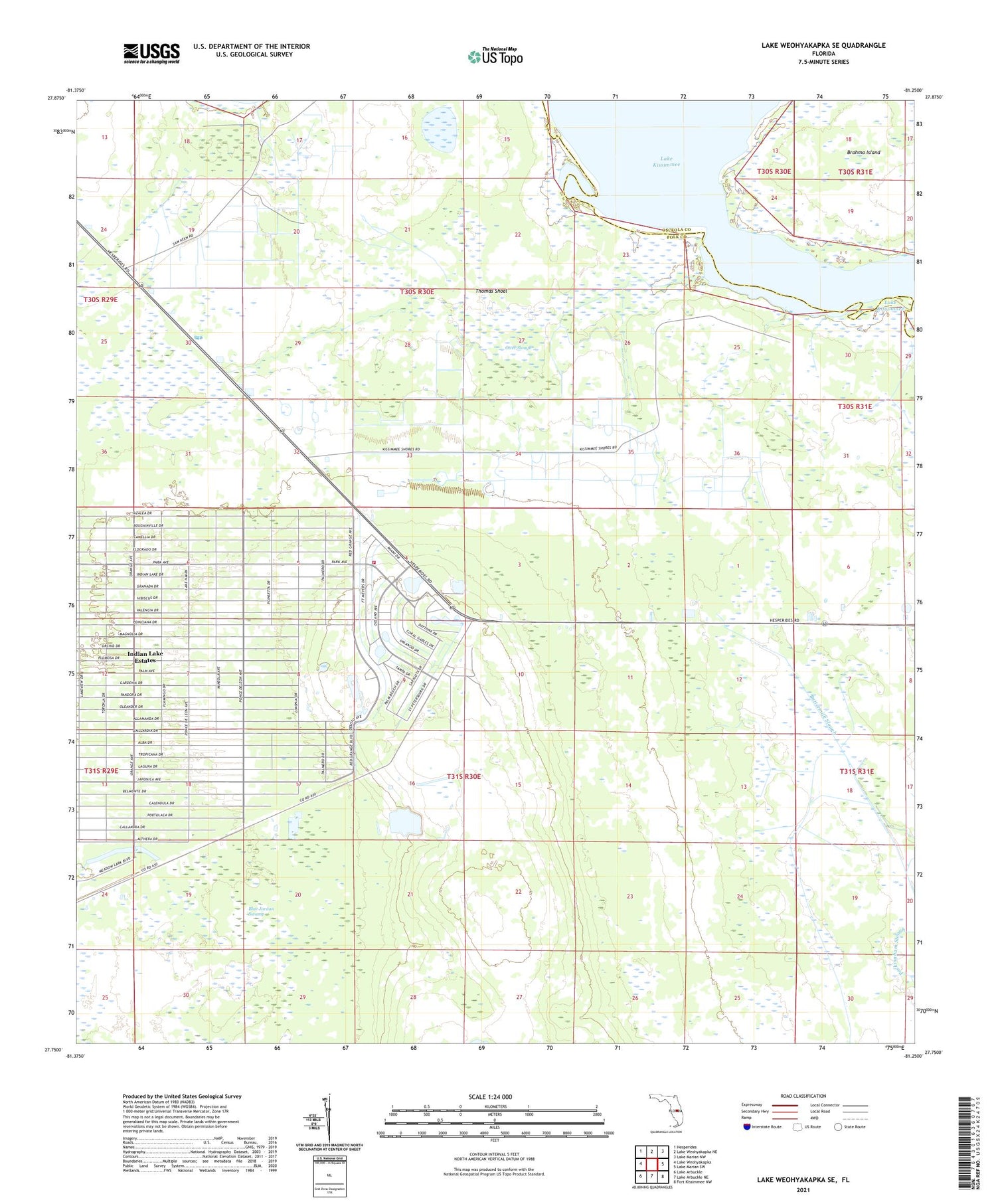 Lake Weohyakapka SE Florida US Topo Map Image