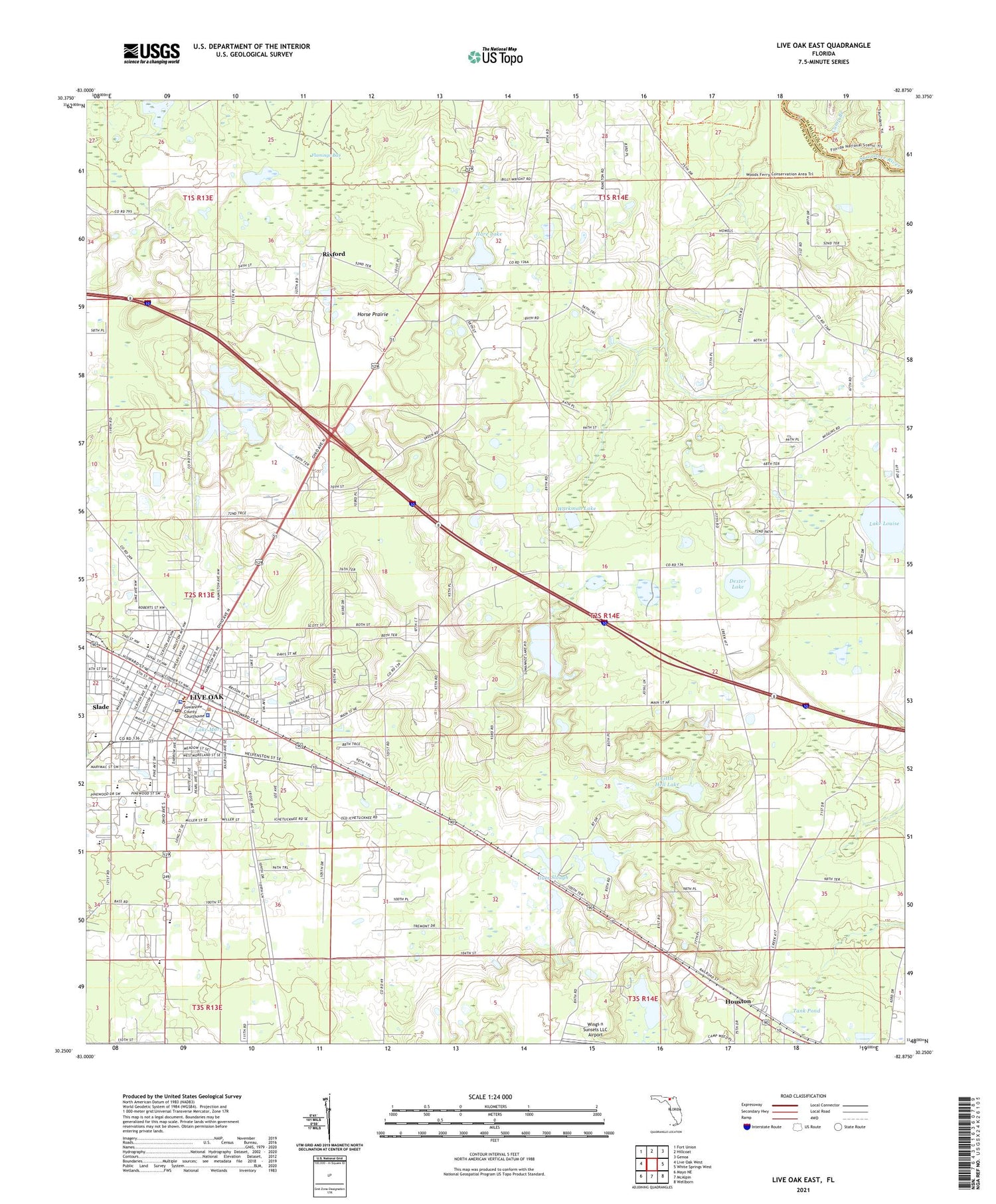 Live Oak East Florida US Topo Map Image
