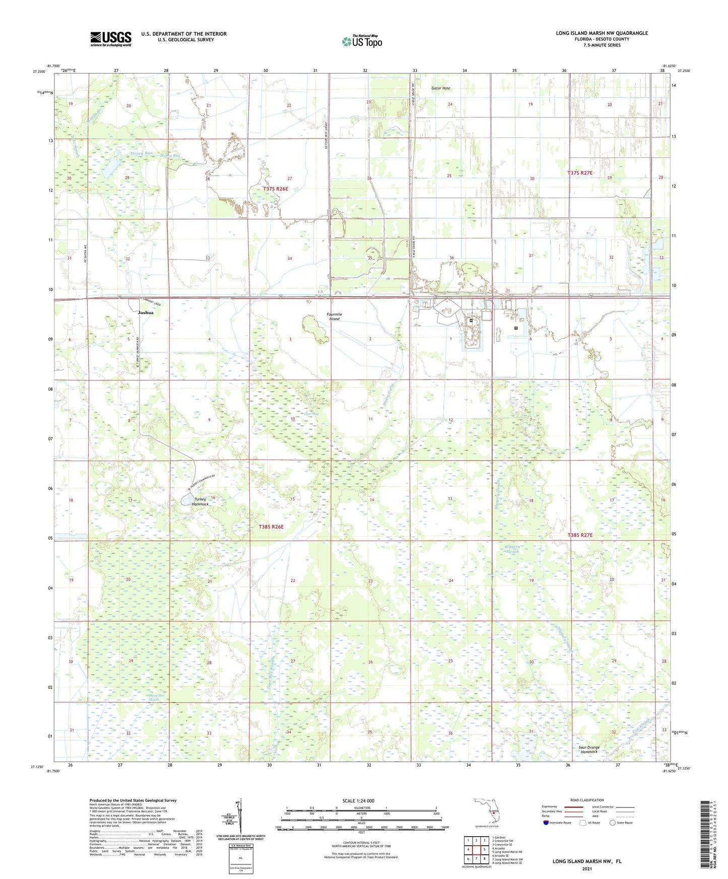 Long Island Marsh NW Florida US Topo Map Image