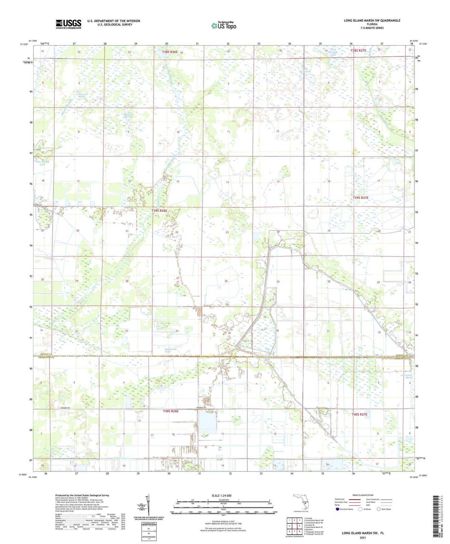 Long Island Marsh SW Florida US Topo Map Image