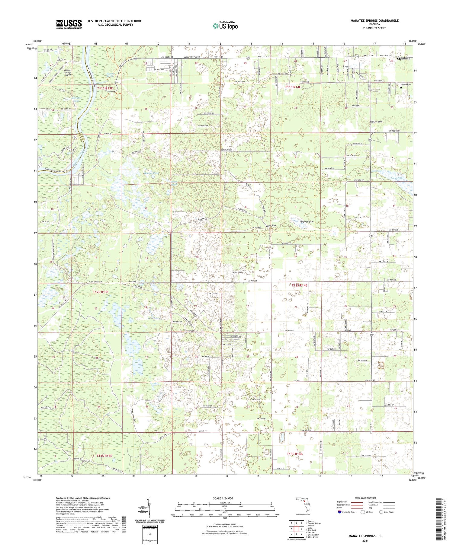 Manatee Springs Florida US Topo Map Image