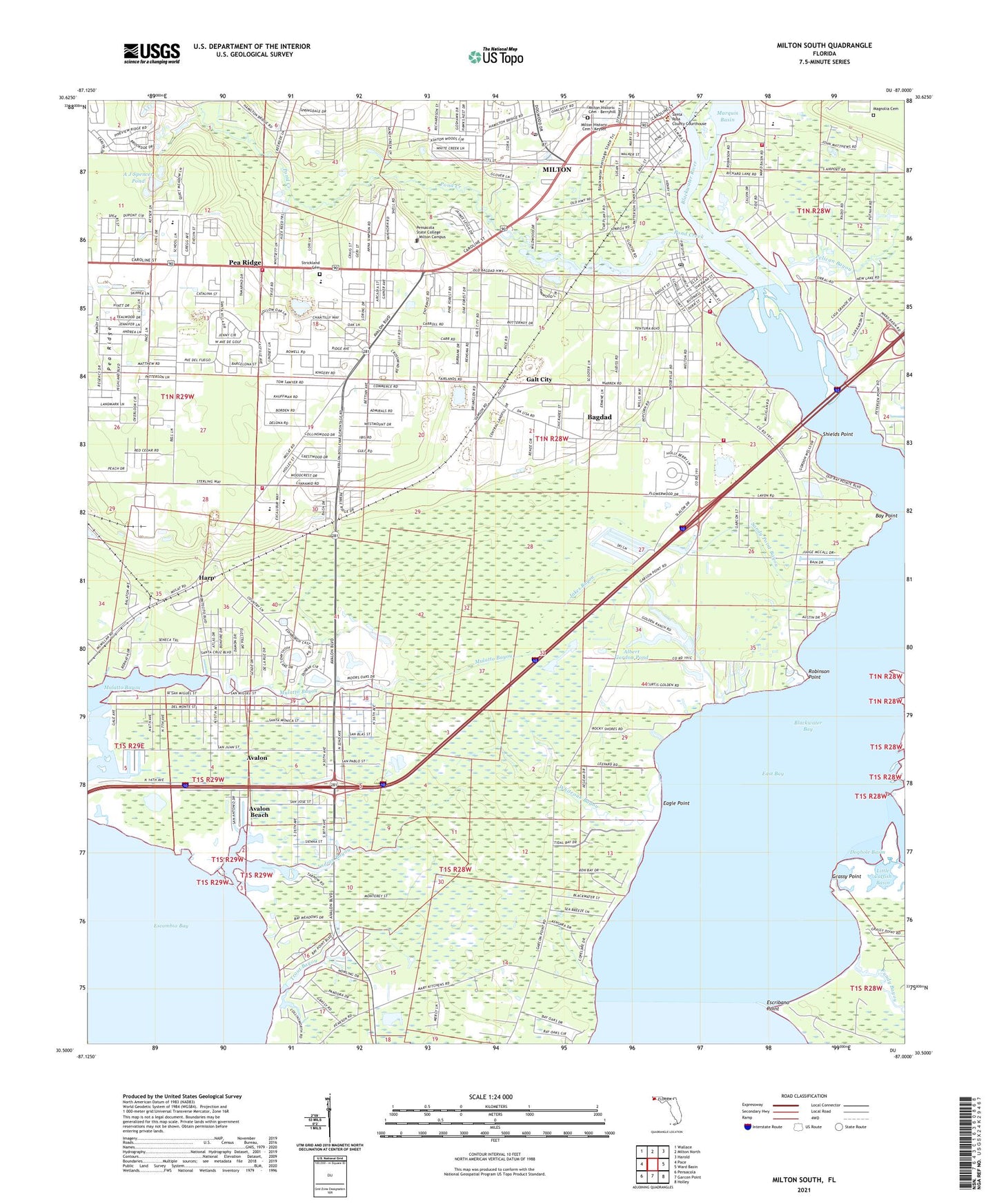 Milton South Florida US Topo Map Image